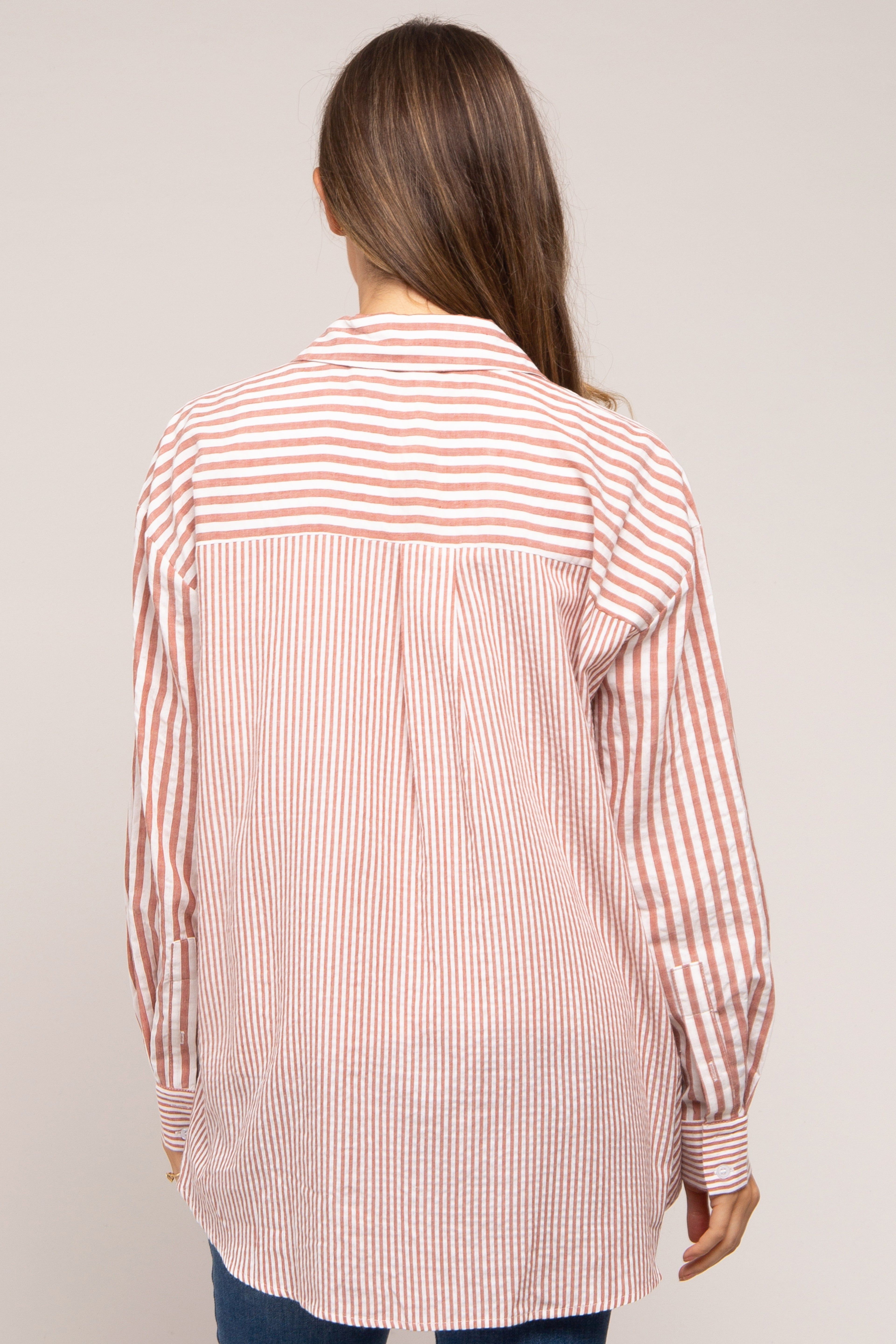 Mauve Striped Button Up Long Sleeve Maternity Top sold by Pinkblush product image thumbnail 3