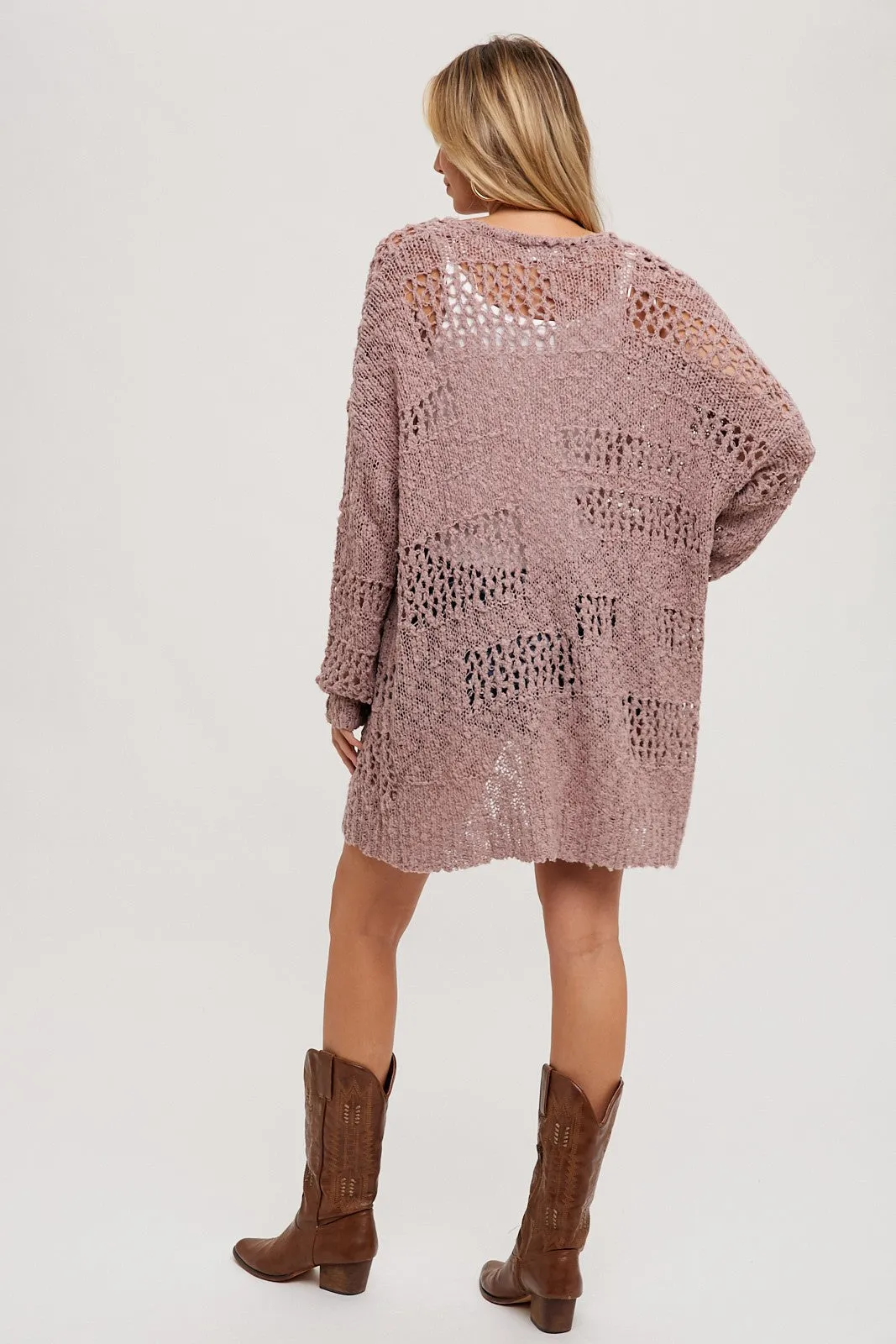 Mauve Open Knit Long Cardigan sold by Pinkblush product image thumbnail 4
