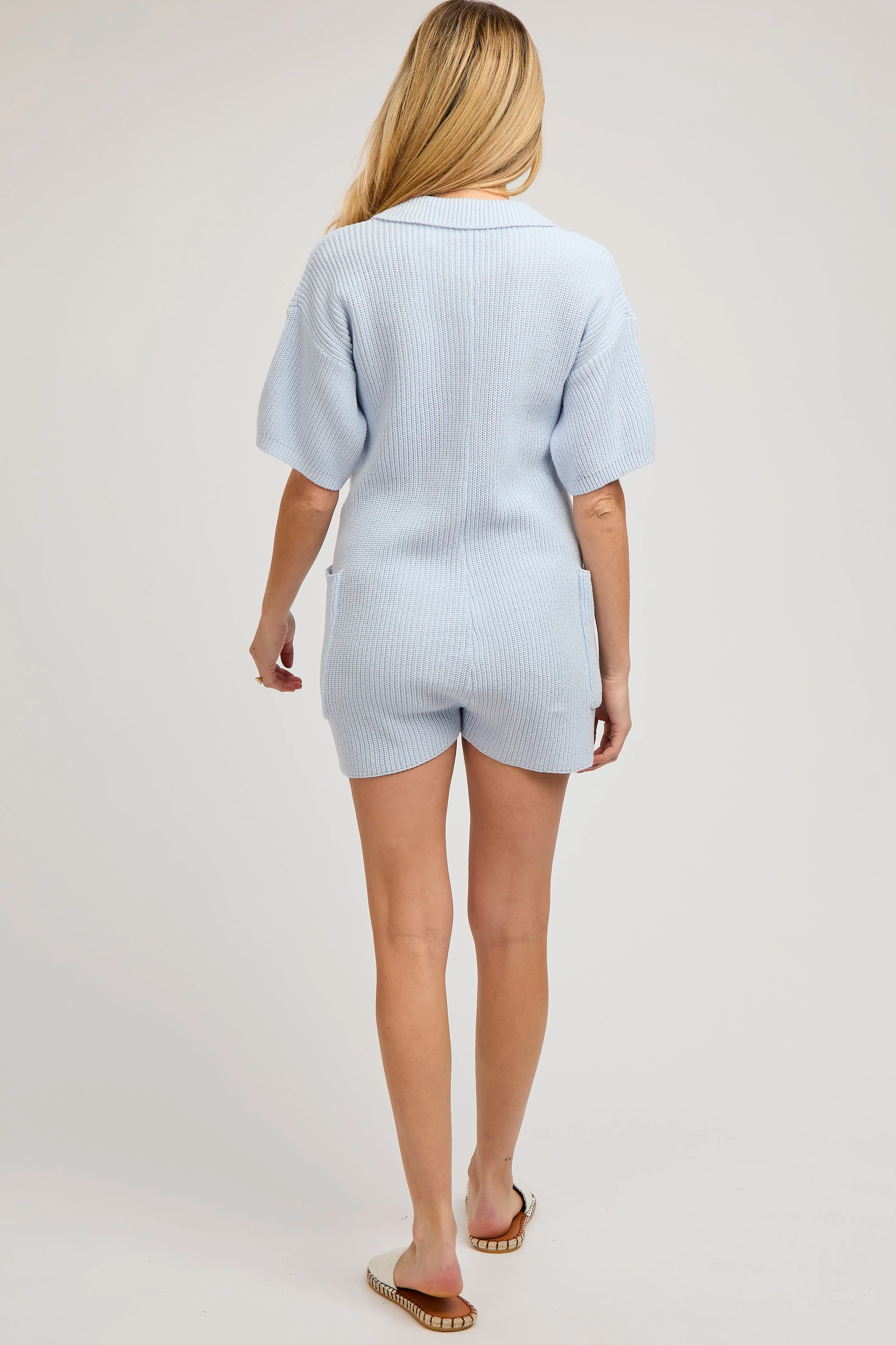 Light Blue Sweater Knit Front Button Maternity Romper sold by Pinkblush product image thumbnail 4