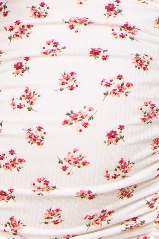 Ivory Floral Tie Strap Ruched Midi Dress sold by Pinkblush product image thumbnail 4