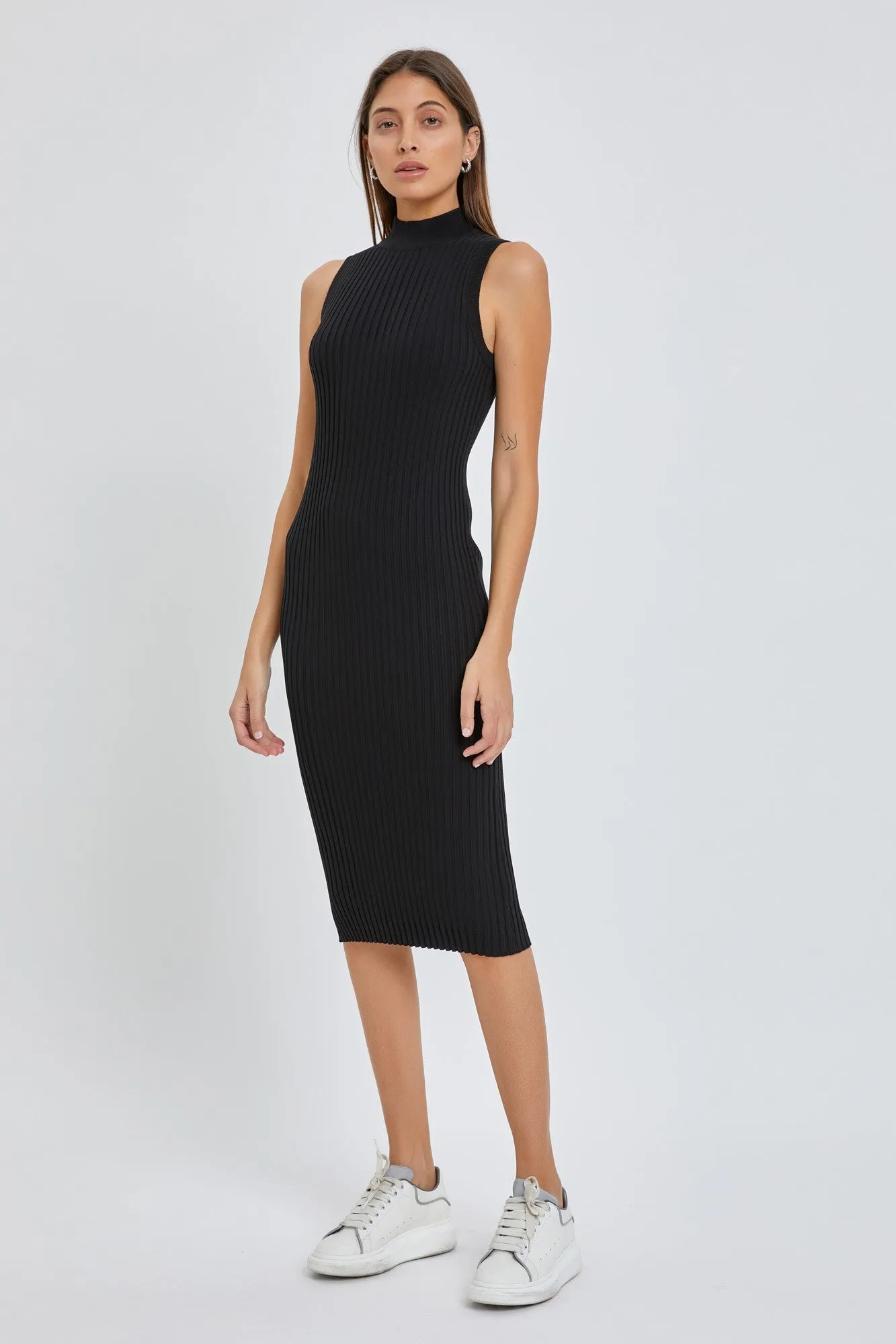 Black Ribbed Fitted Mock Neck Dress sold by Pinkblush