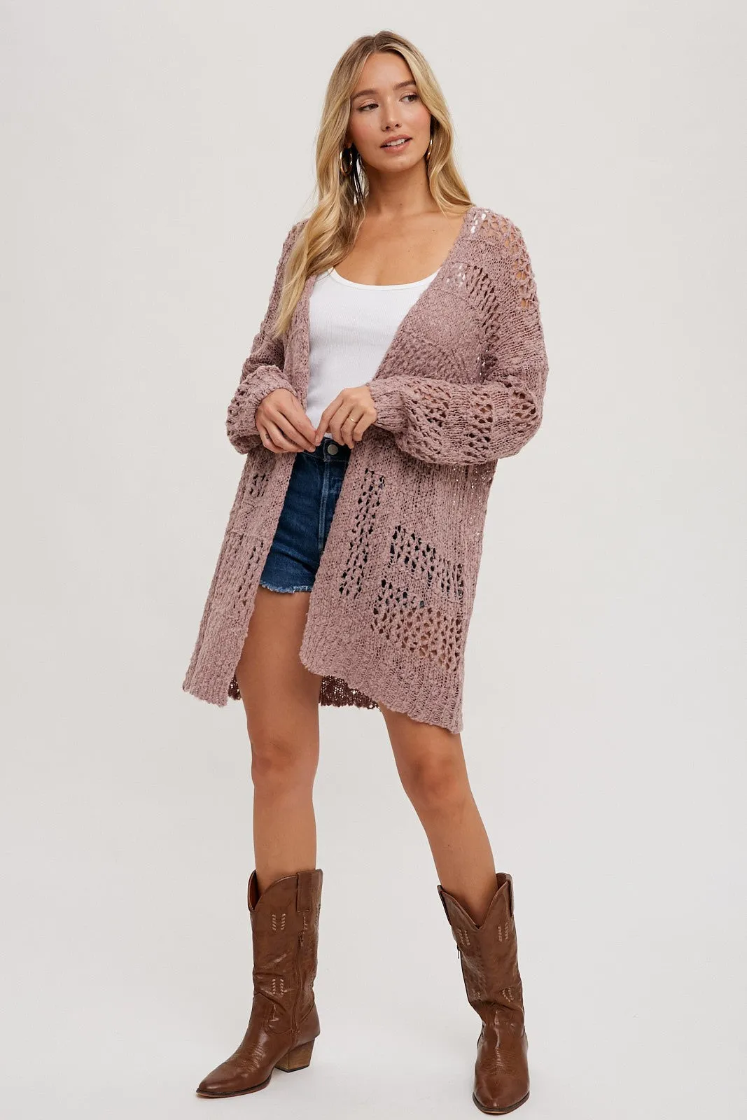 Mauve Open Knit Long Cardigan sold by Pinkblush product image thumbnail 2