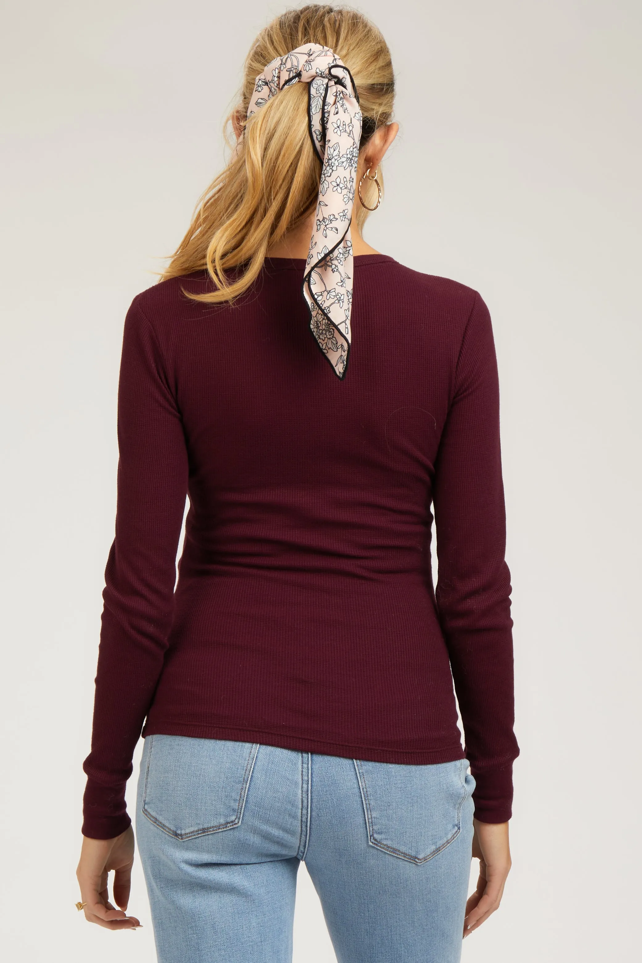 Burgundy Waffle Knit Basic Long Sleeve Maternity Top sold by Pinkblush product image thumbnail 3