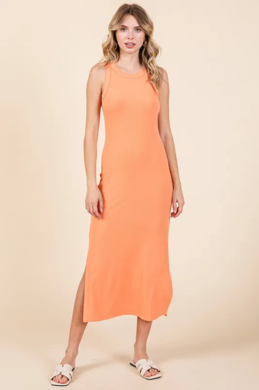 Orange Ribbed Side Slit Tank Dress sold by Pinkblush