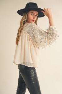 Ivory Sequined Yoke Blouse sold by Pinkblush