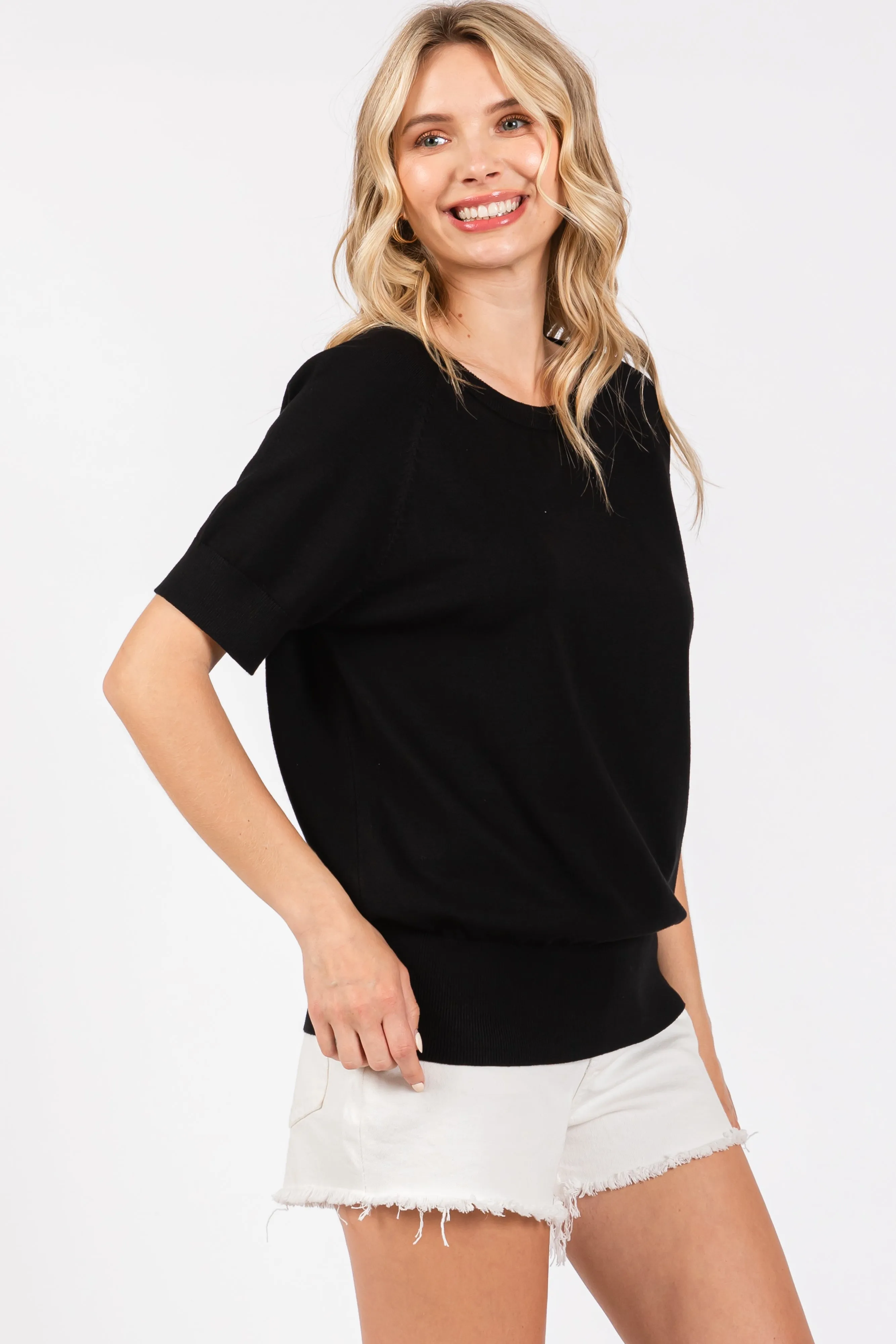 Black Short Sleeve Knit Top sold by Pinkblush product image thumbnail 2