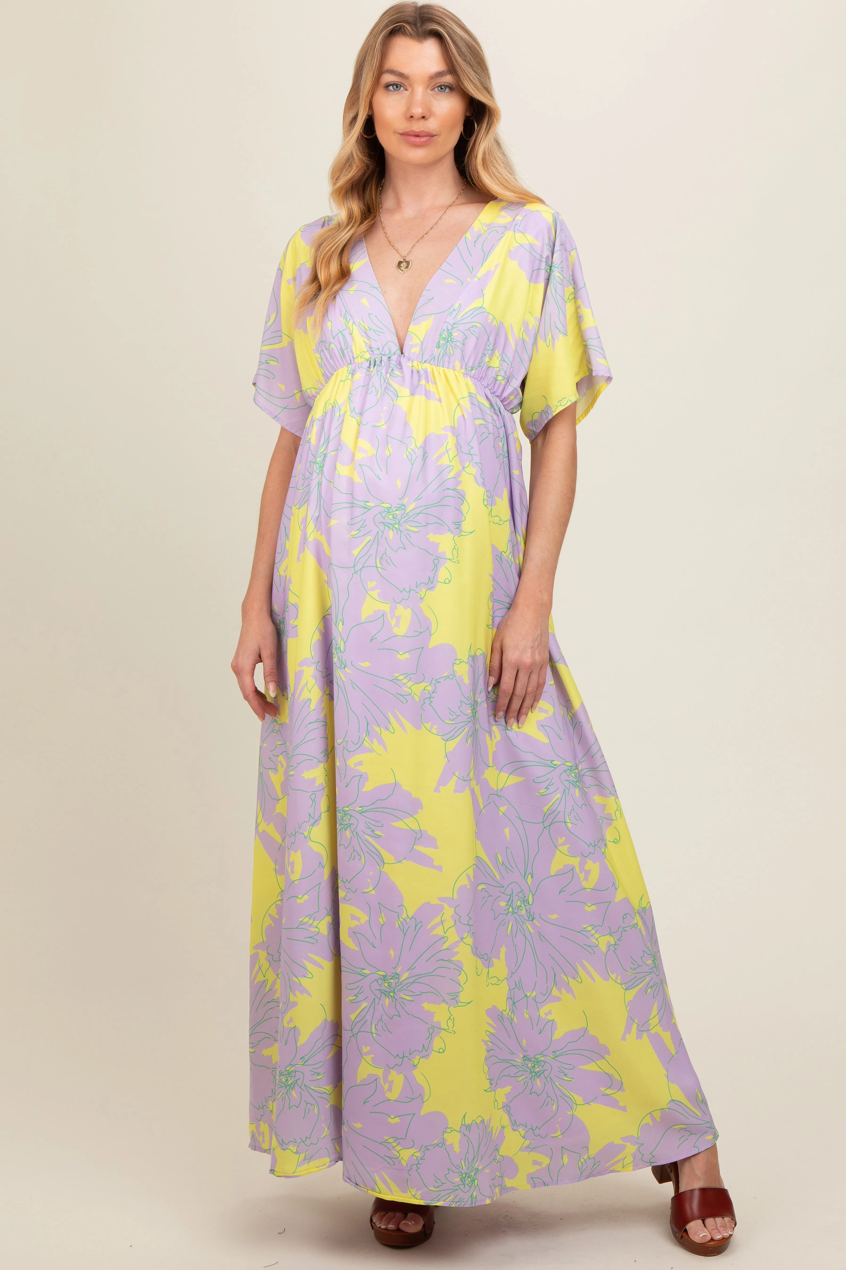 Lavender Floral Back Cutout Maternity Maxi Dress sold by Pinkblush product image thumbnail 2