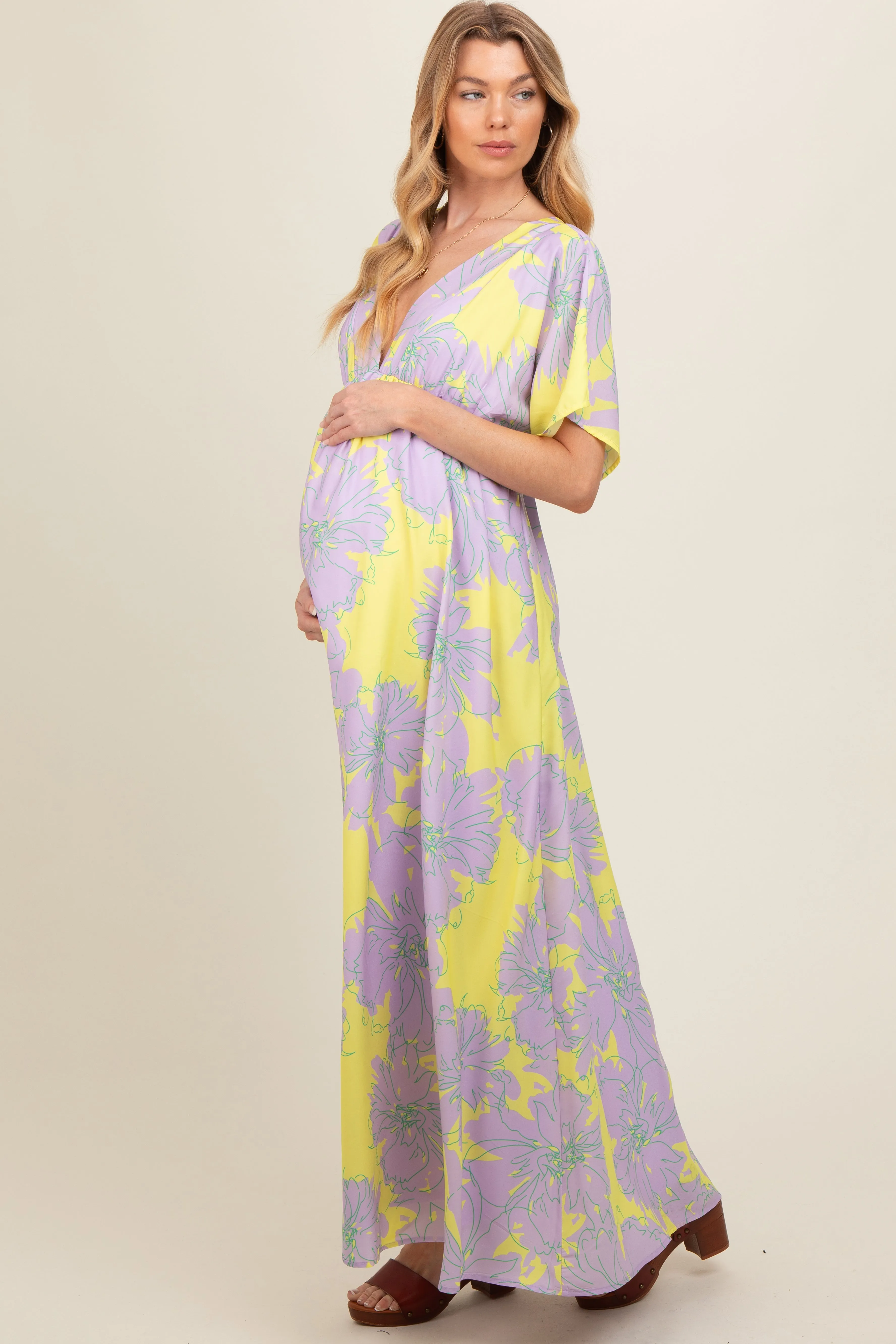 Lavender Floral Back Cutout Maternity Maxi Dress sold by Pinkblush product image thumbnail 3