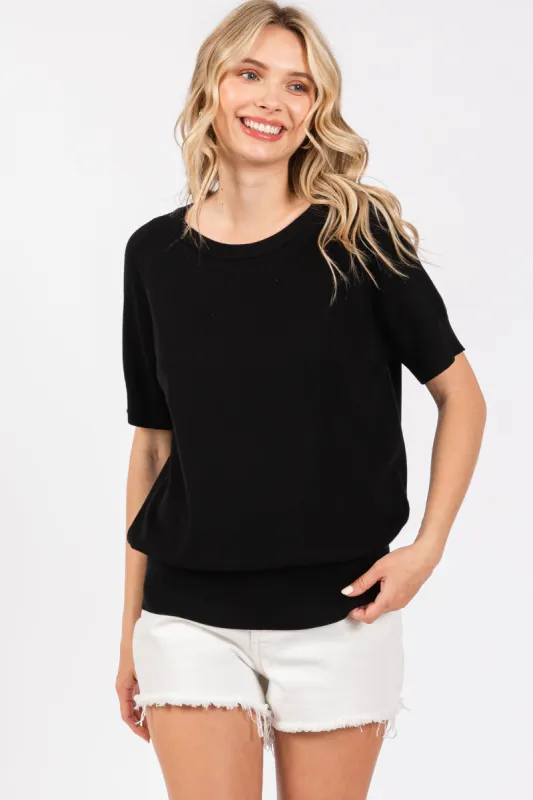 Black Short Sleeve Knit Top sold by Pinkblush