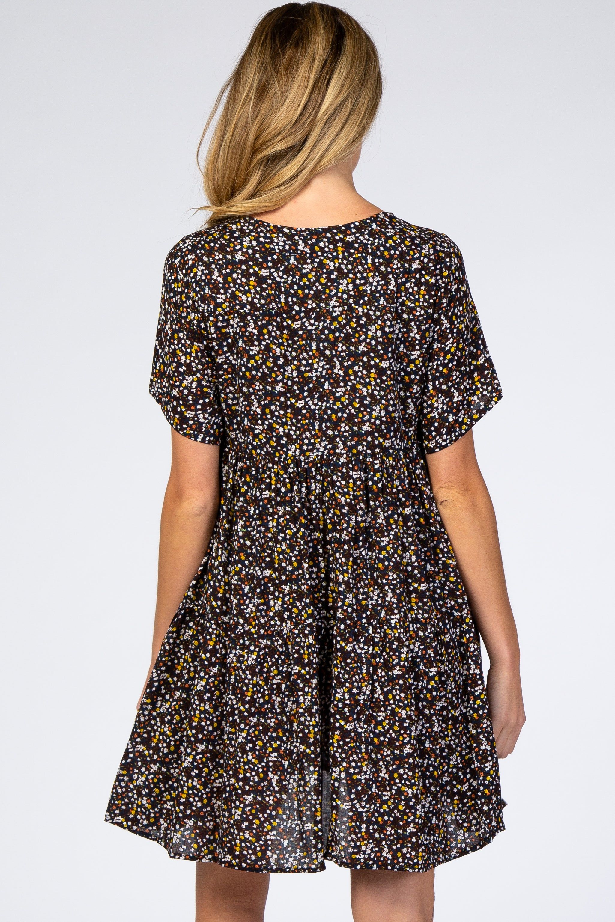 Navy Blue Floral Button Front Maternity Mini Dress sold by Pinkblush product image thumbnail 3