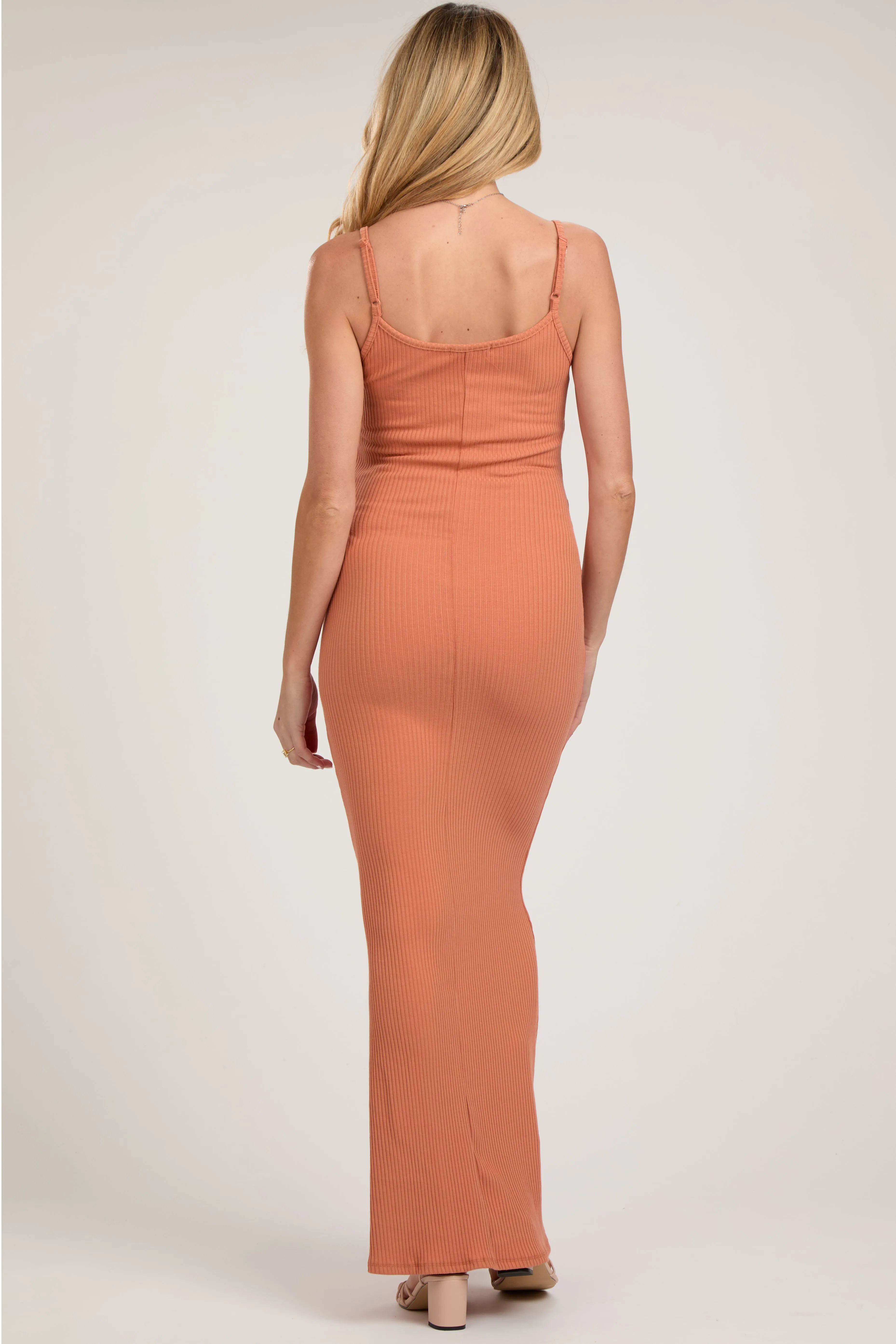 Peach Ribbed Maternity Maxi Dress sold by Pinkblush product image thumbnail 3