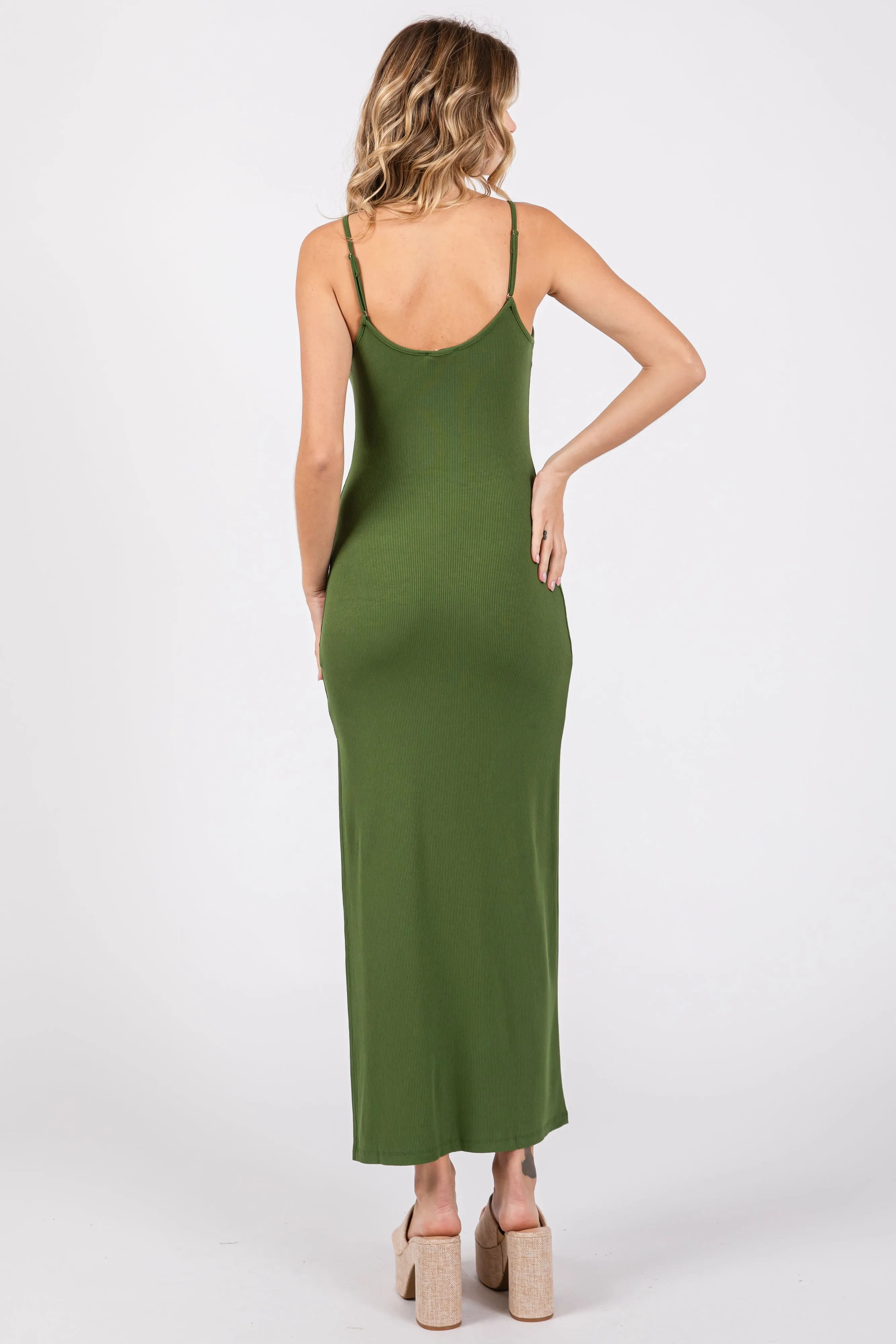 Green Ribbed Sleeveless Side Slit Dress sold by Pinkblush product image thumbnail 3