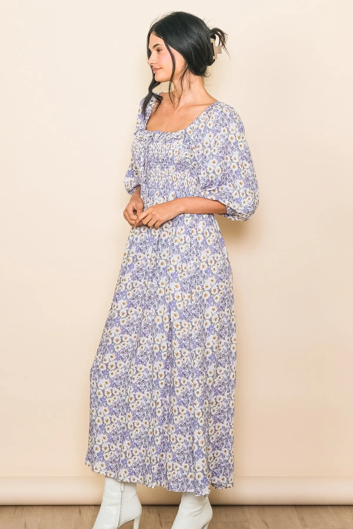 Lavender Abstract Floral Smocked Maxi Dress sold by Pinkblush product image thumbnail 2