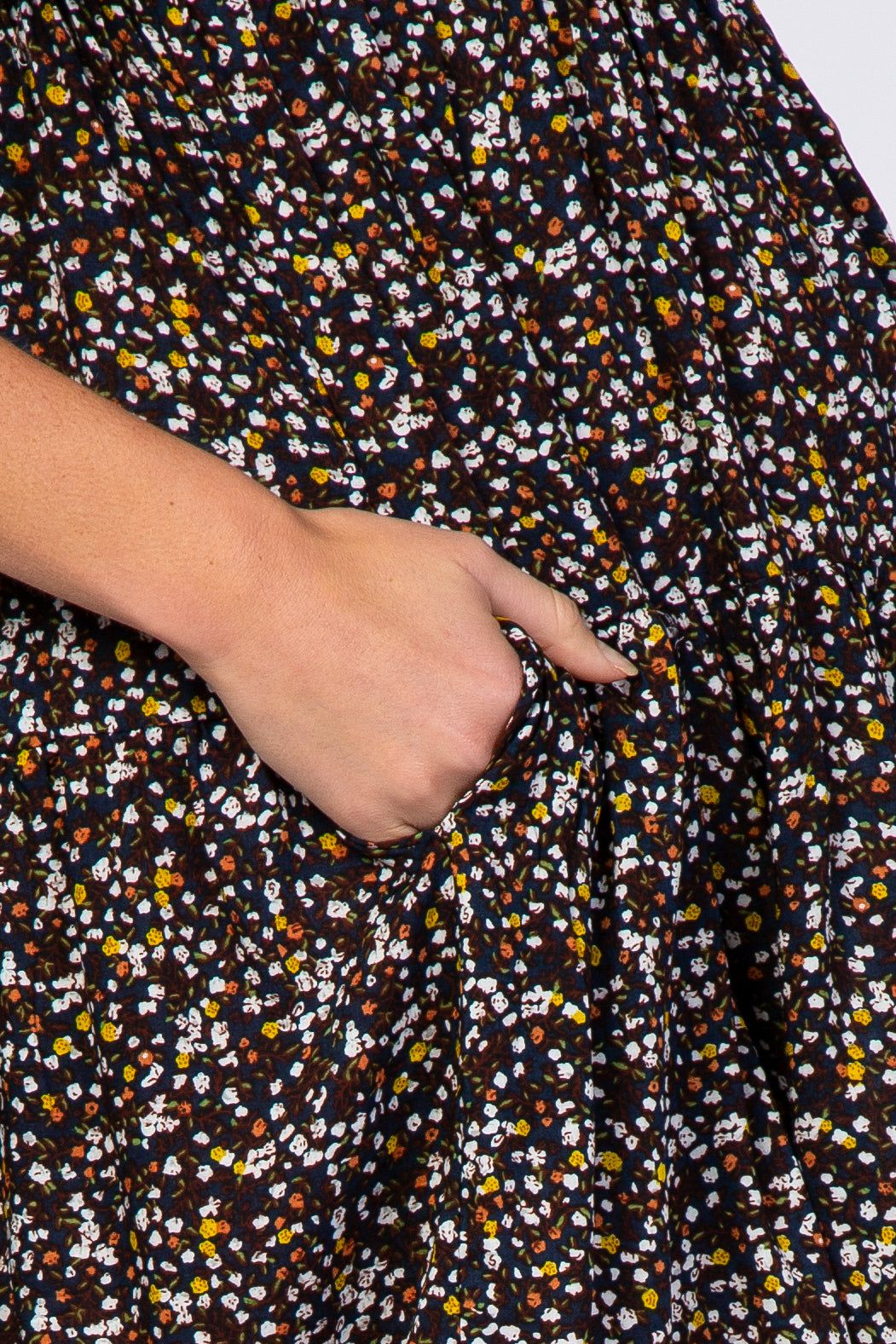 Navy Blue Floral Button Front Maternity Mini Dress sold by Pinkblush product image thumbnail 4