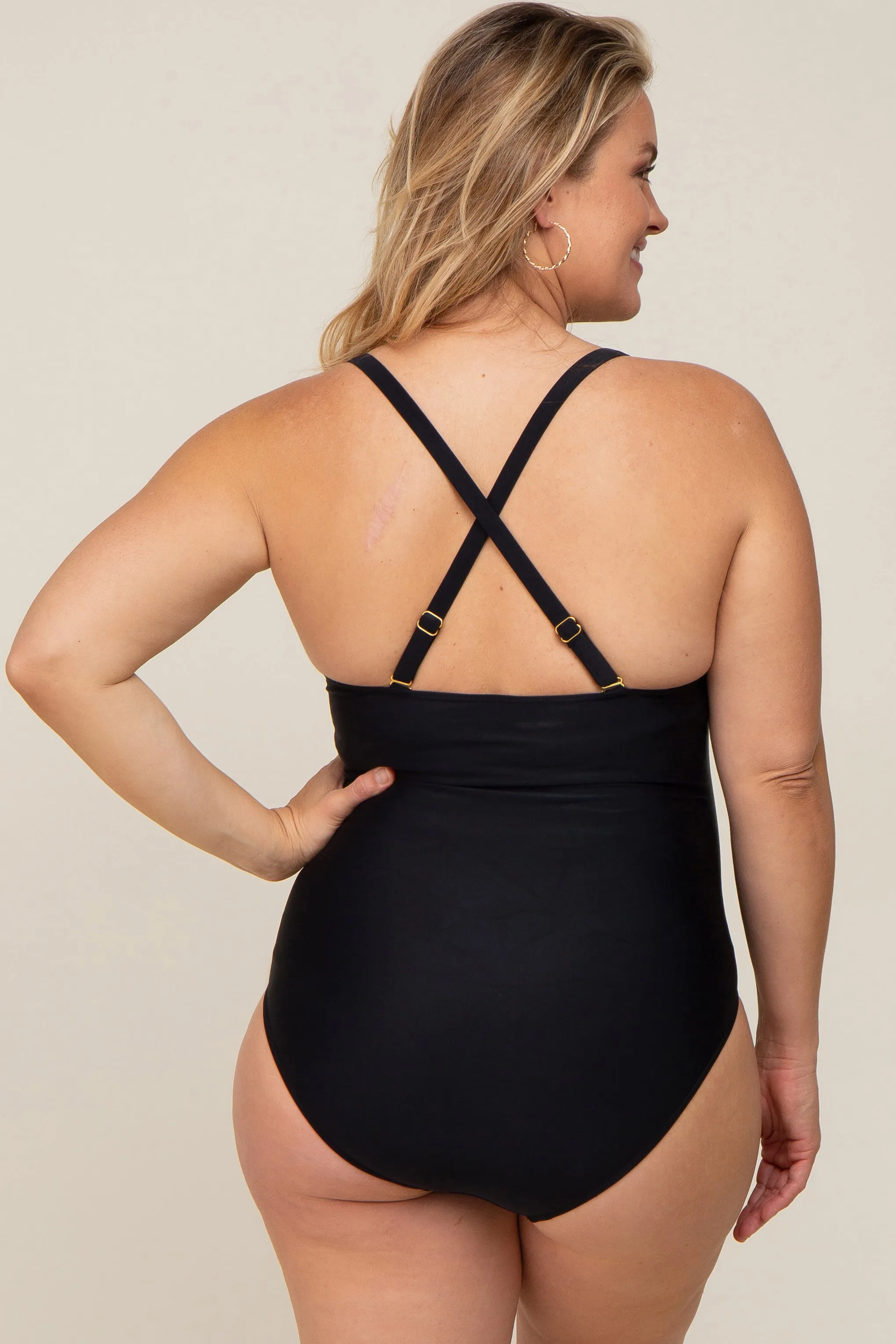 Black Plus Maternity Ruched One Piece Swimsuit sold by Pinkblush product image thumbnail 3