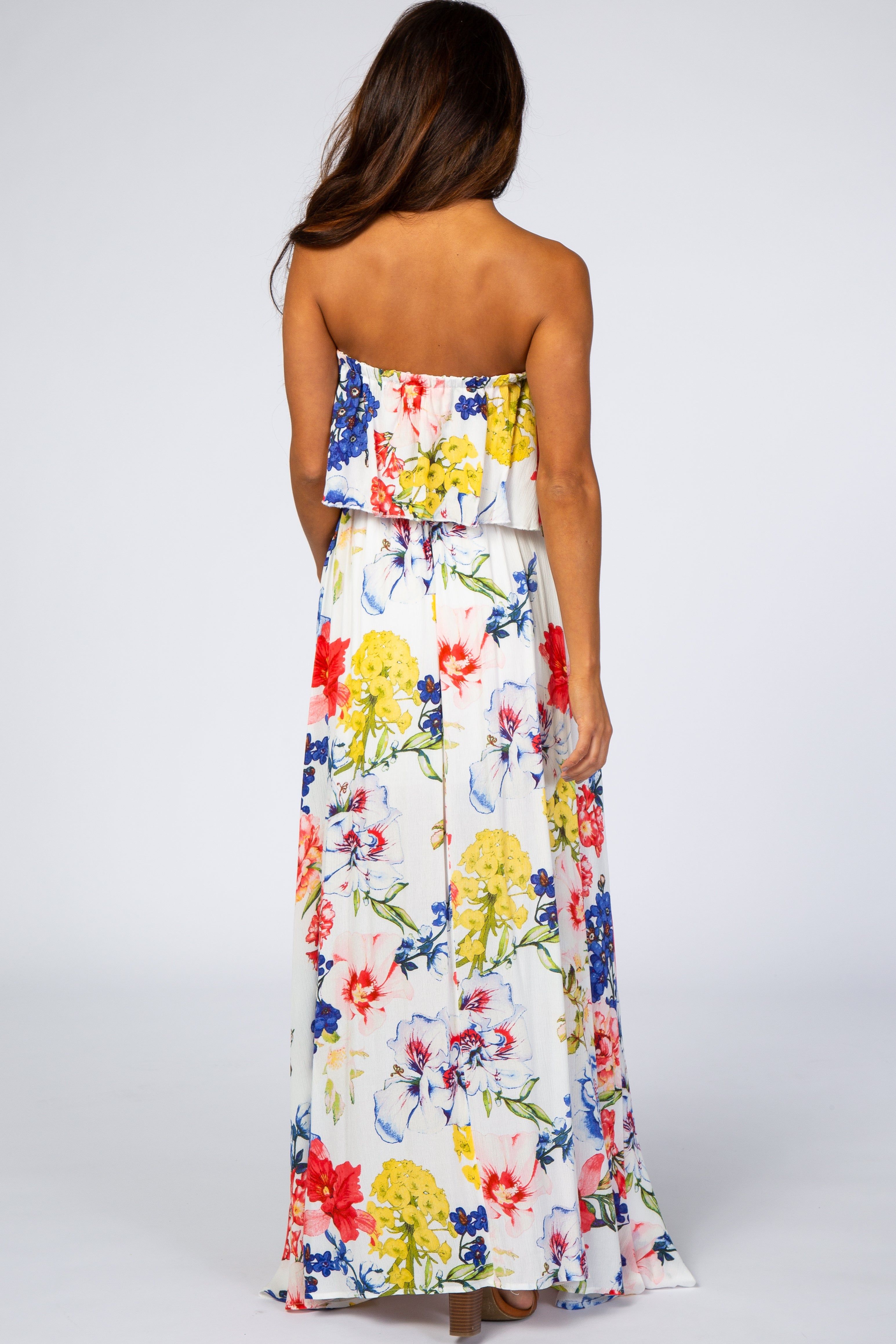 Ivory Floral Strapless Maxi Dress sold by Pinkblush product image thumbnail 3