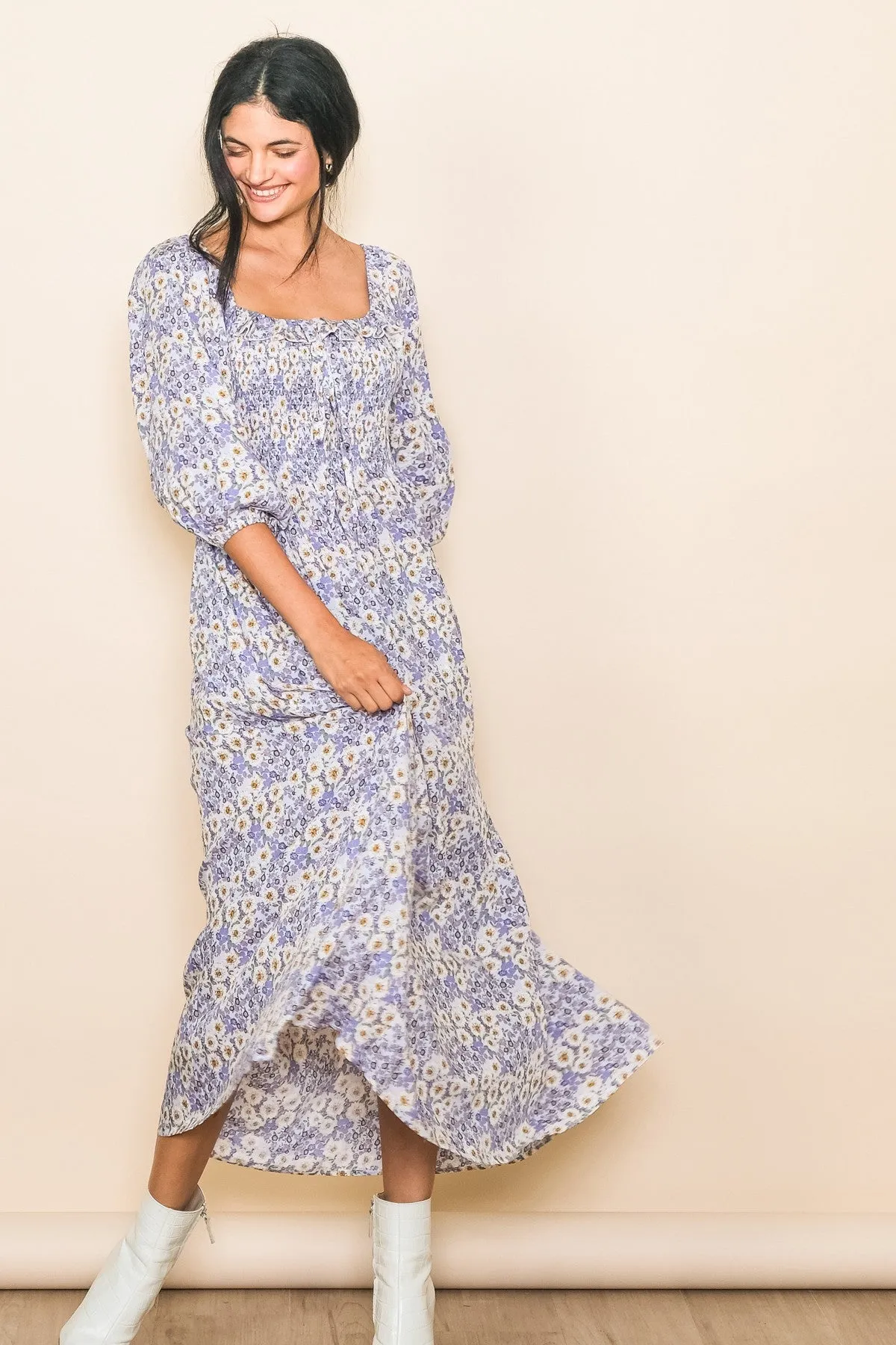 Lavender Abstract Floral Smocked Maxi Dress sold by Pinkblush product image thumbnail 4