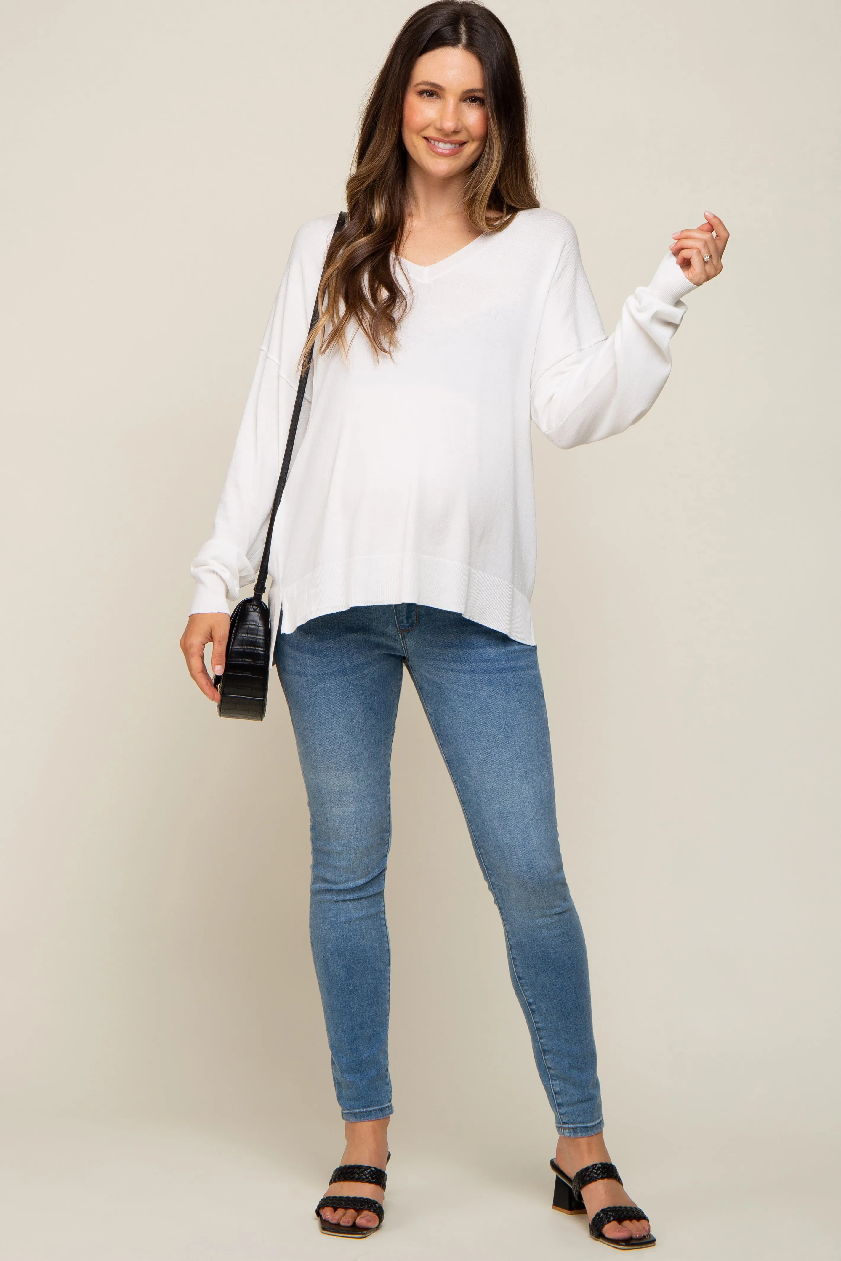 Ivory Knit V-Neck Long Sleeve Maternity Top sold by Pinkblush product image thumbnail 5