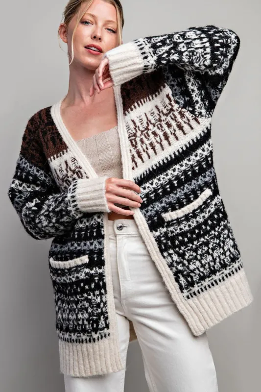 Black Pattern Fuzzy Knit Cardigan sold by Pinkblush