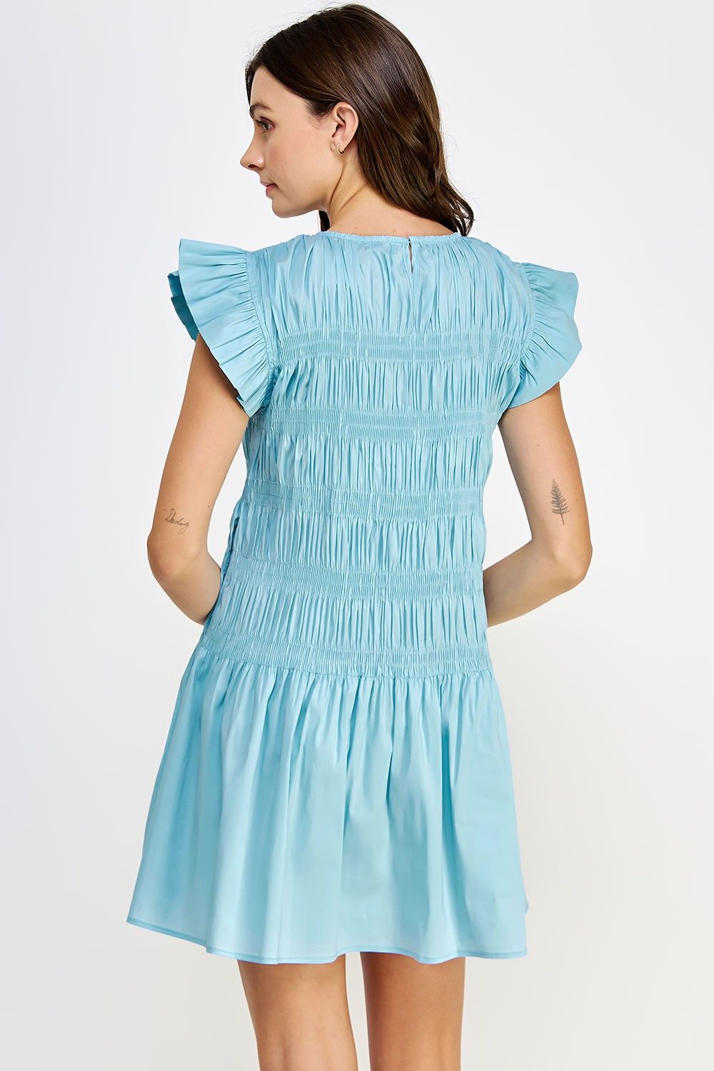 Sky Blue Smocked Bodice Poplin Mini Dress sold by Pinkblush product image thumbnail 4