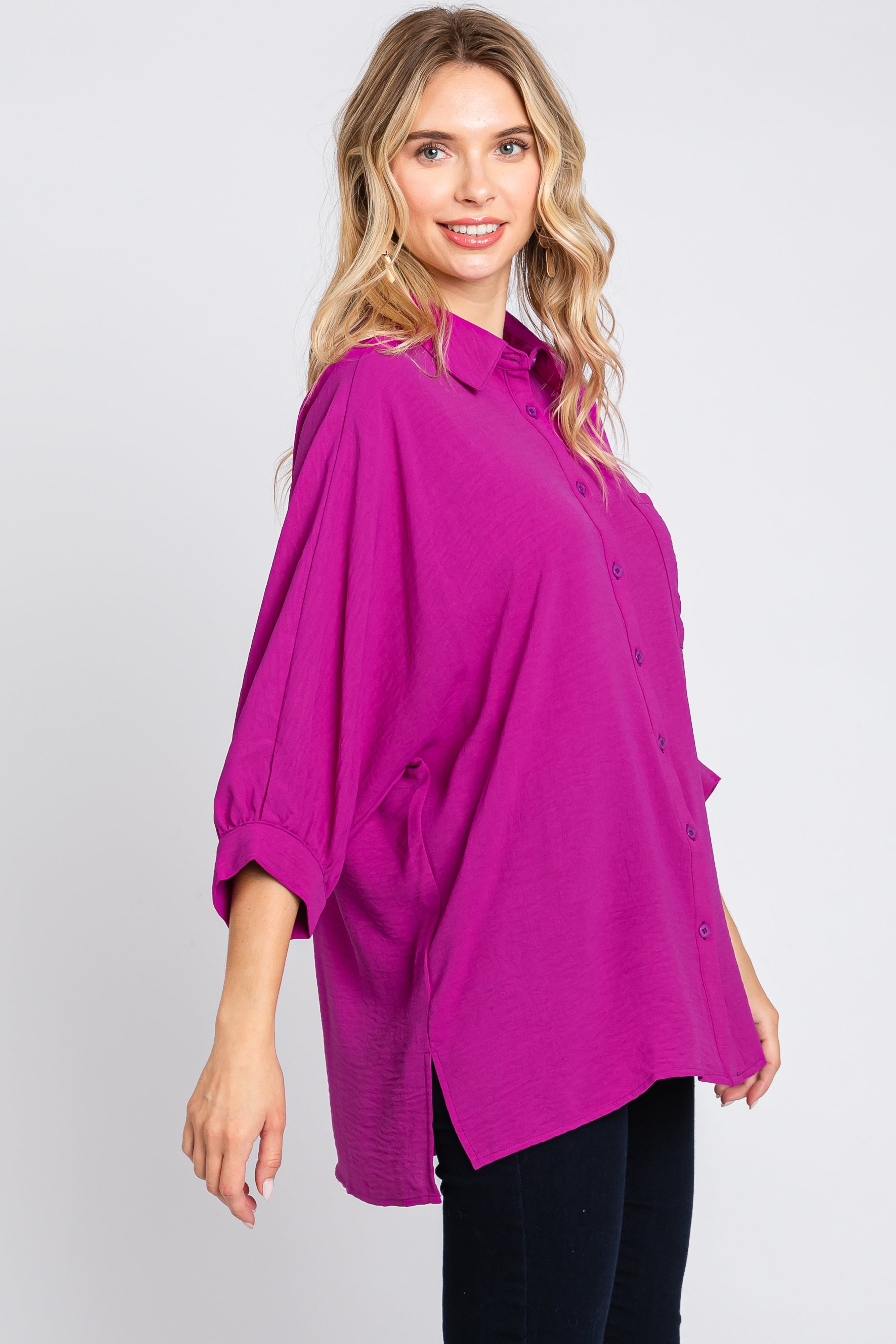 Magenta Button Down 3/4 Sleeve Top sold by Pinkblush product image thumbnail 4