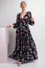 Navy Blue Floral Chiffon Ruffle Tiered Maxi Dress sold by Pinkblush