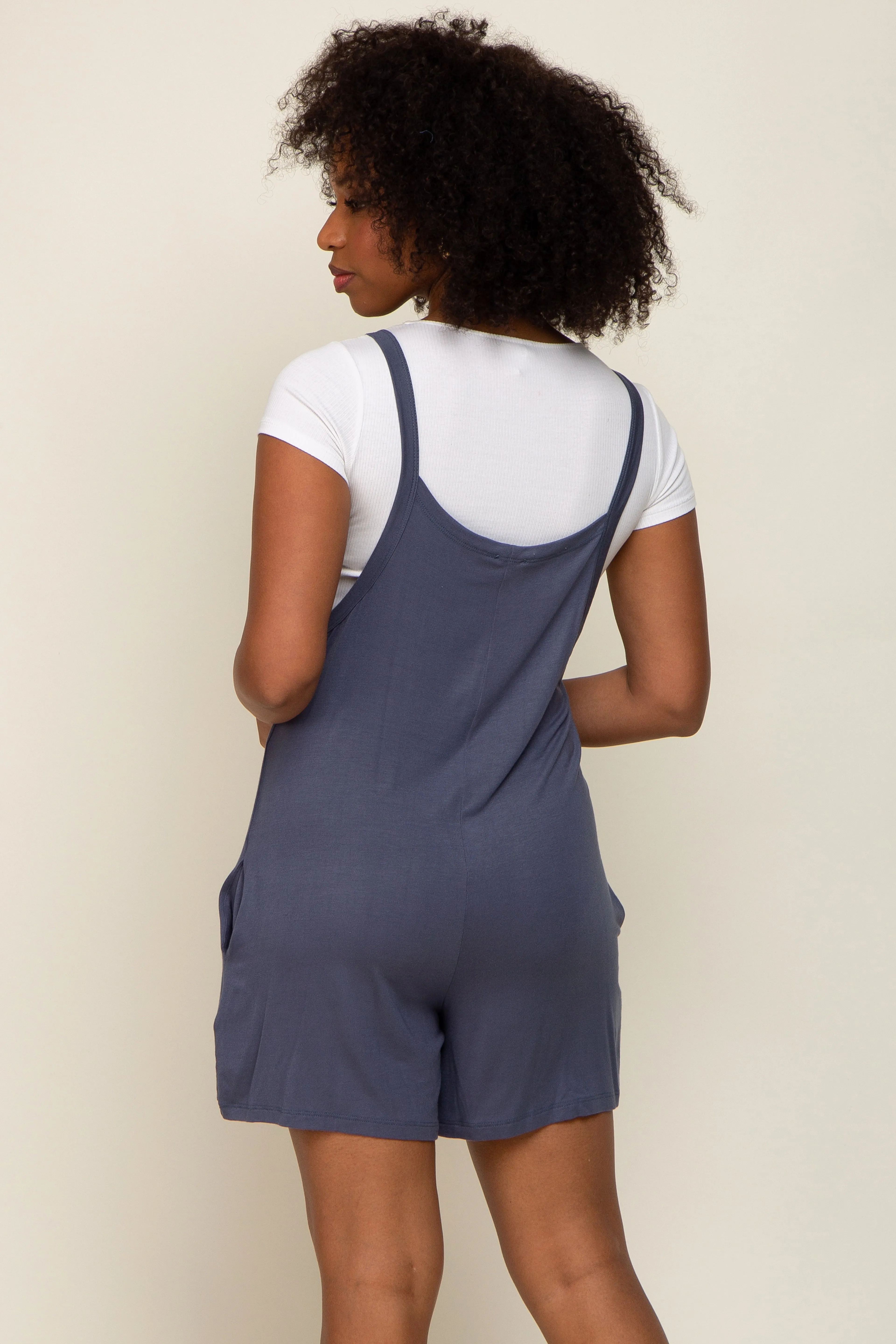 Blue Front Pocket Overall Knit Romper sold by Pinkblush product image thumbnail 3