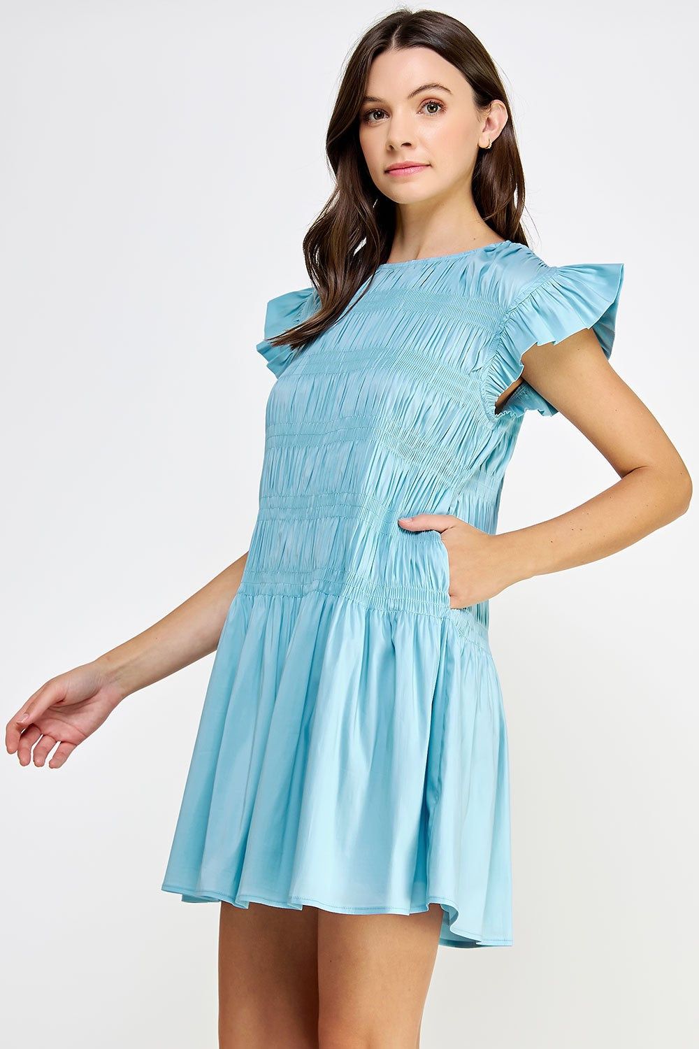 Sky Blue Smocked Bodice Poplin Mini Dress sold by Pinkblush product image thumbnail 2