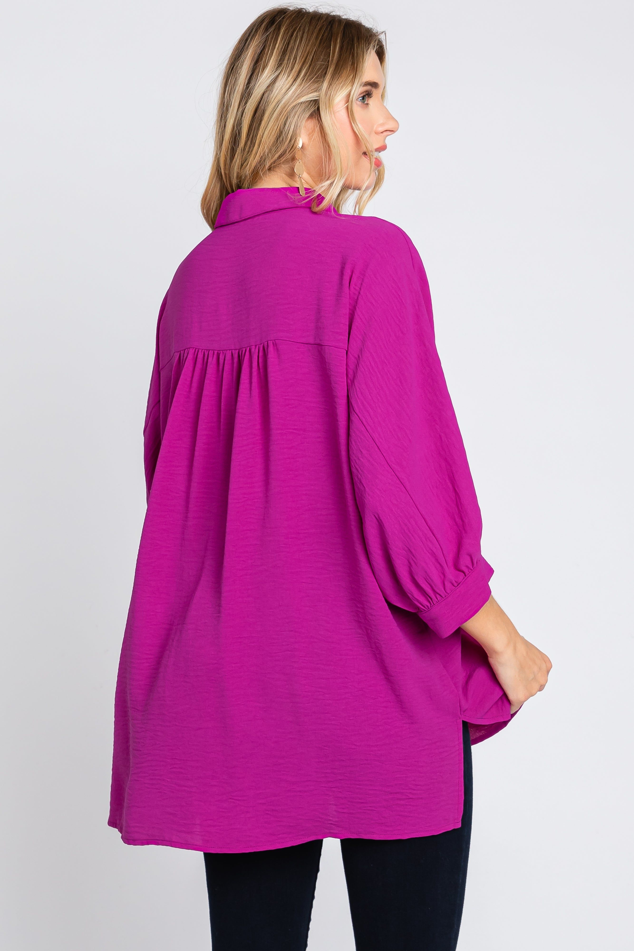 Magenta Button Down 3/4 Sleeve Top sold by Pinkblush product image thumbnail 5