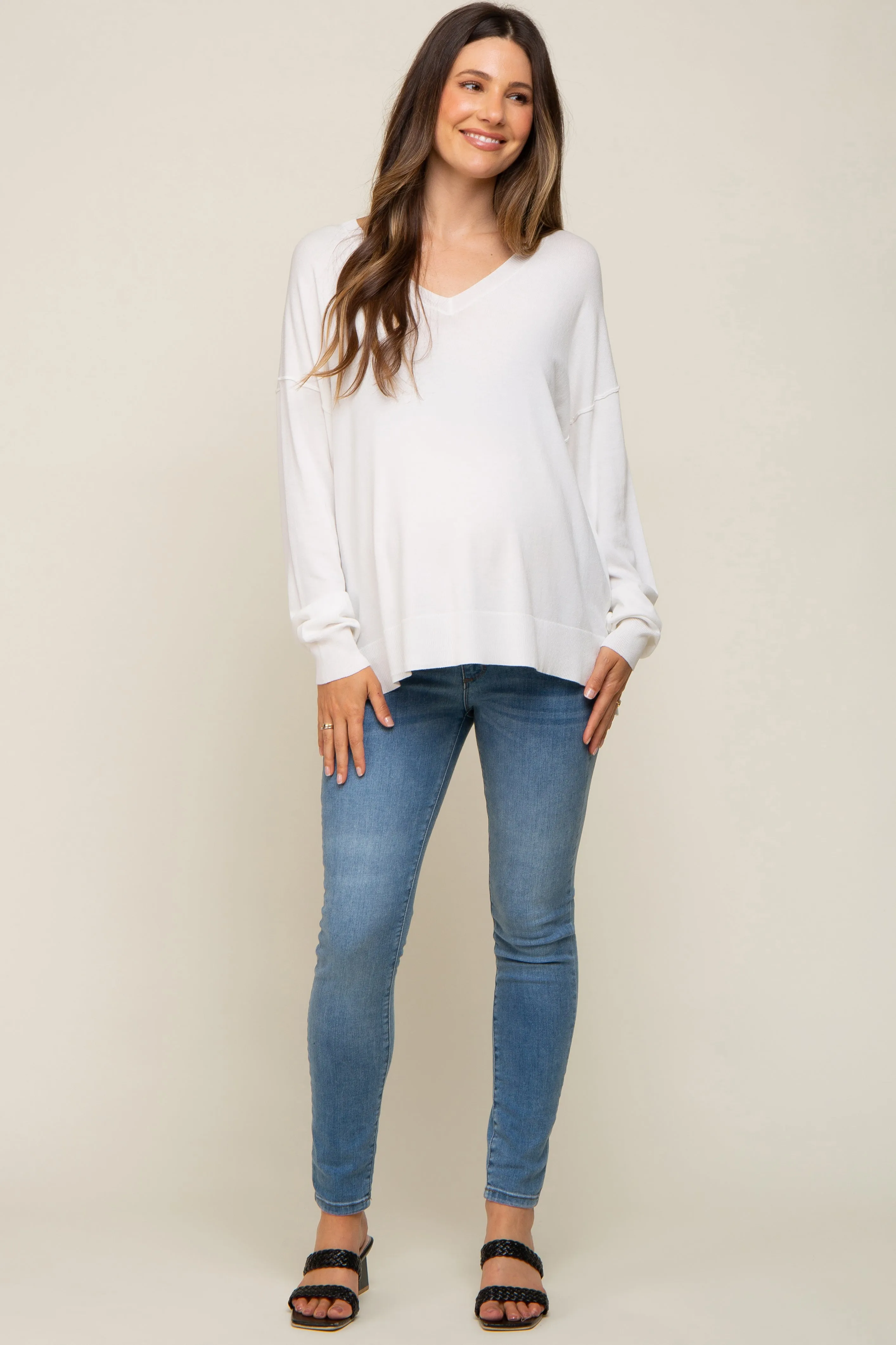 Ivory Knit V-Neck Long Sleeve Maternity Top sold by Pinkblush product image thumbnail 4