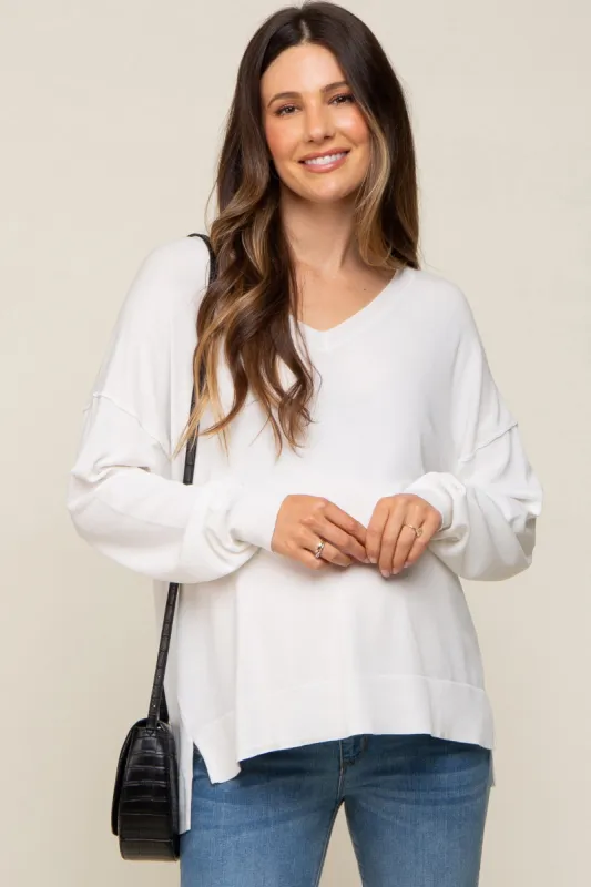 Ivory Knit V-Neck Long Sleeve Maternity Top sold by Pinkblush