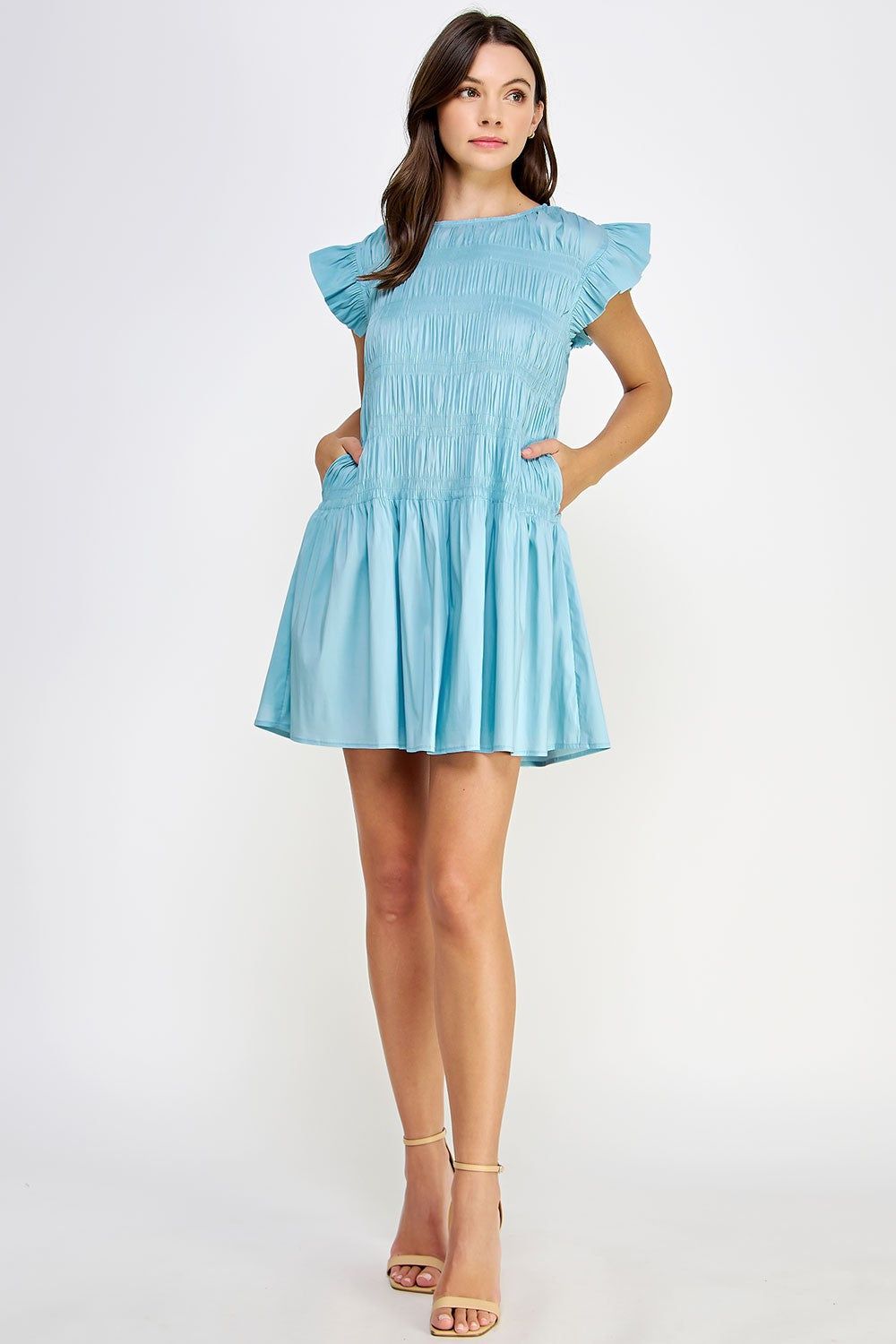 Sky Blue Smocked Bodice Poplin Mini Dress sold by Pinkblush product image thumbnail 3