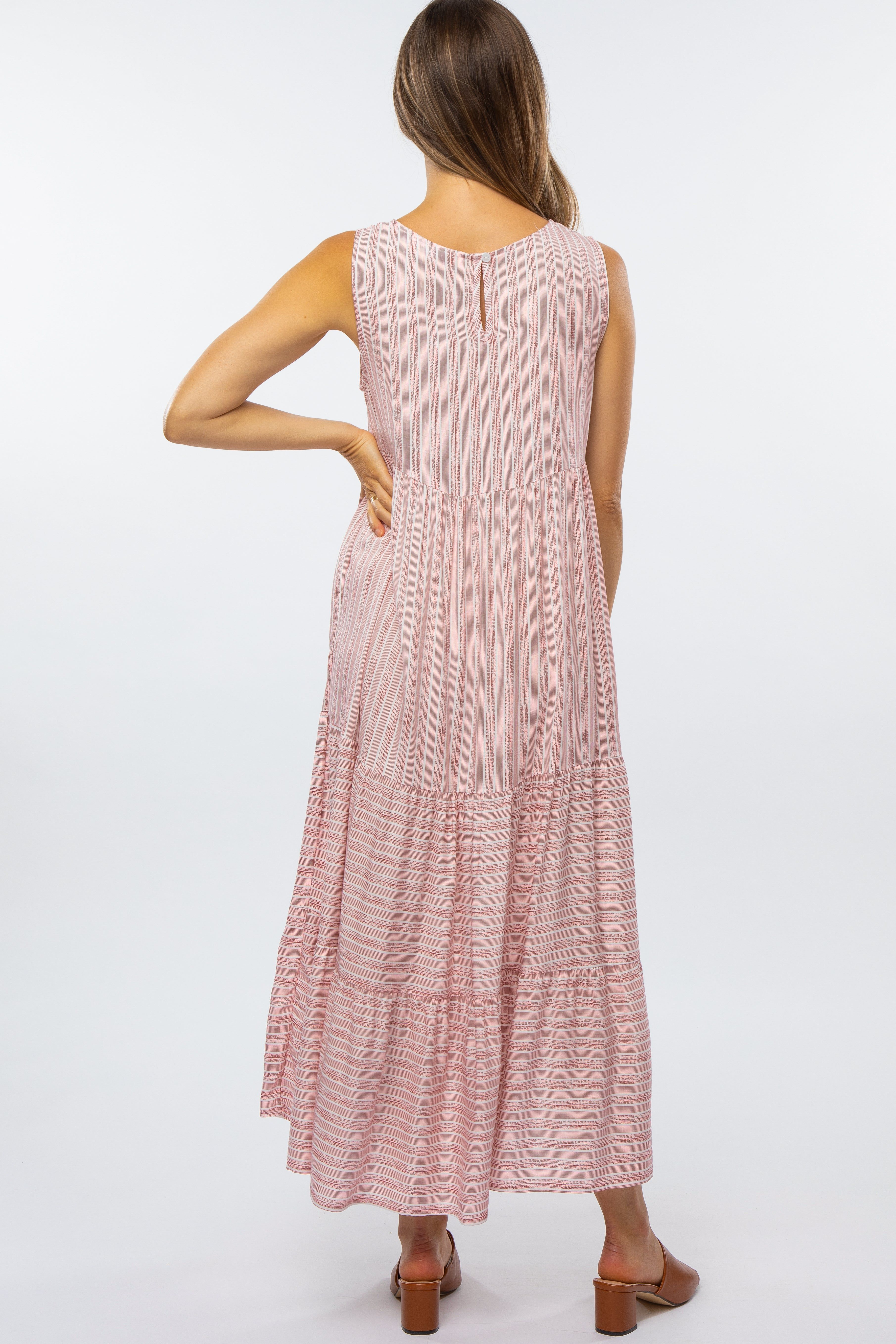 Mauve Striped Tiered Maternity Midi Dress sold by Pinkblush product image thumbnail 3