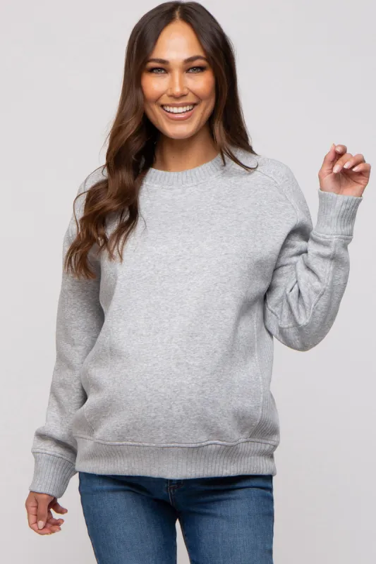 Heather Grey Pullover Maternity Terry Crewneck sold by Pinkblush
