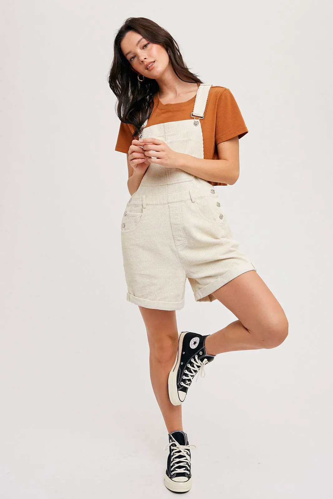 Cream Corduroy Short Overalls sold by Pinkblush product image thumbnail 2