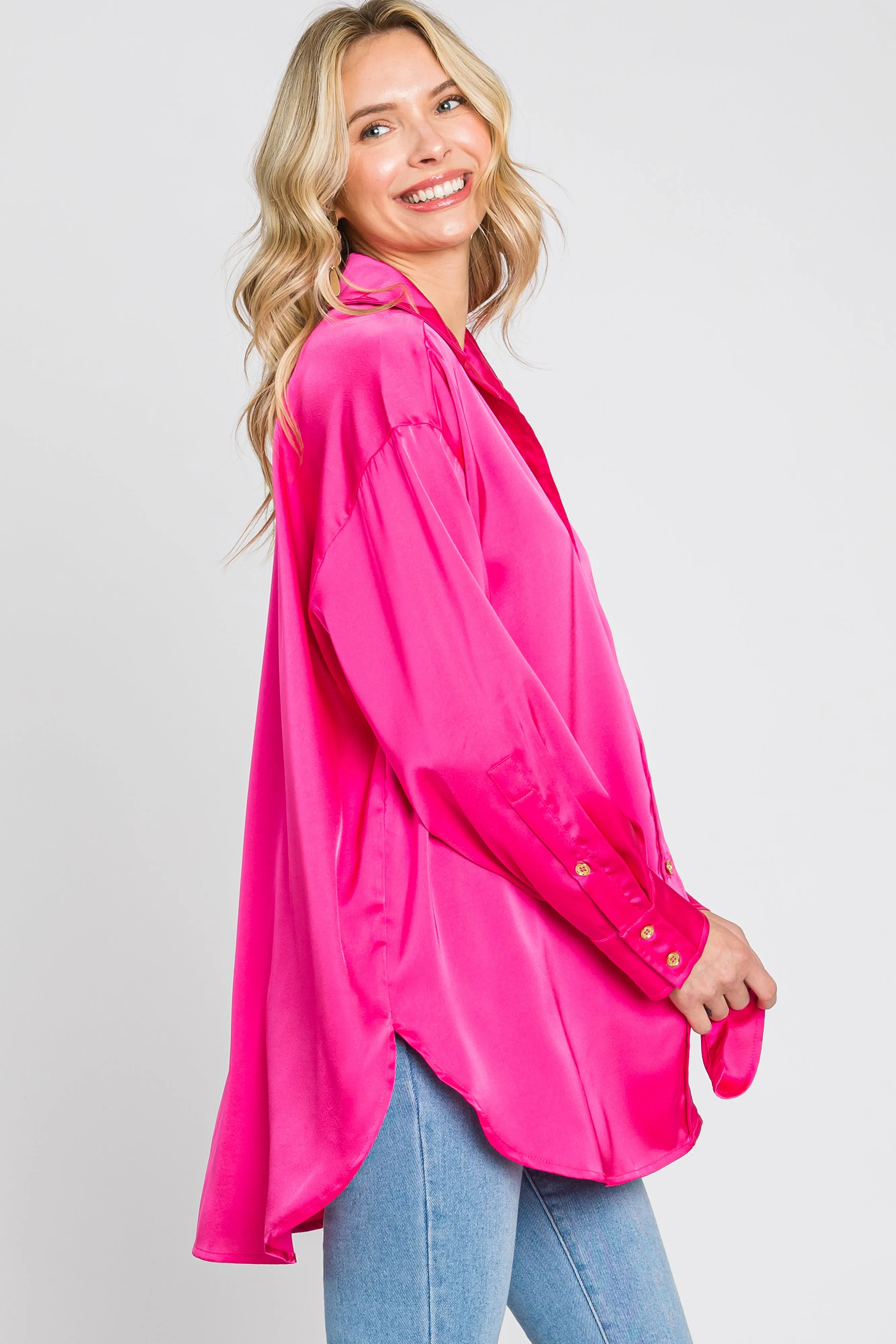 Fuchsia Satin Button Up Blouse sold by Pinkblush product image thumbnail 2