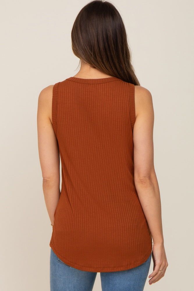 Rust Sleeveless Ribbed Pocket Maternity Top sold by Pinkblush product image thumbnail 3