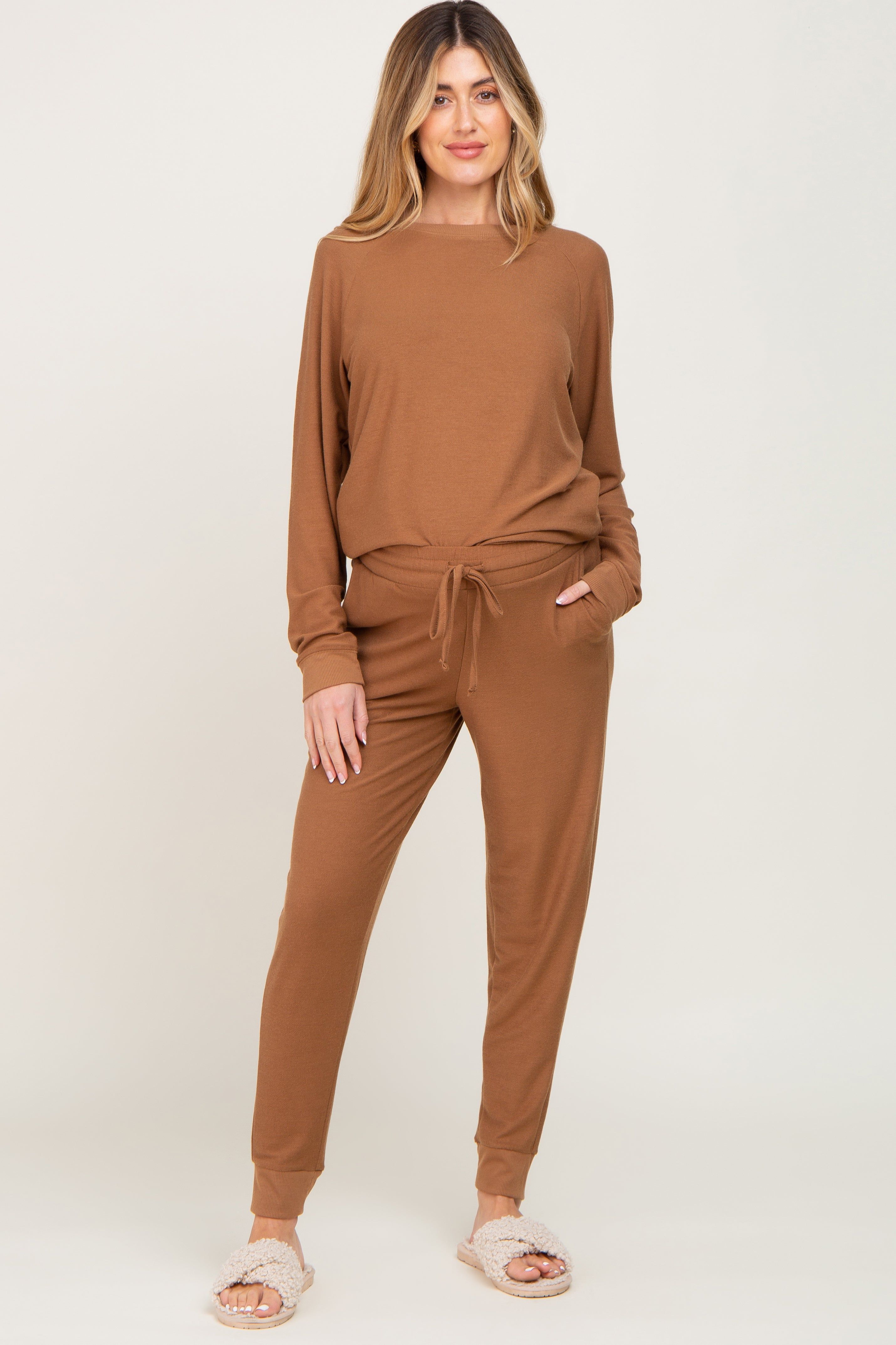 Camel Soft Knit Long Sleeve Maternity Set sold by Pinkblush product image thumbnail 4