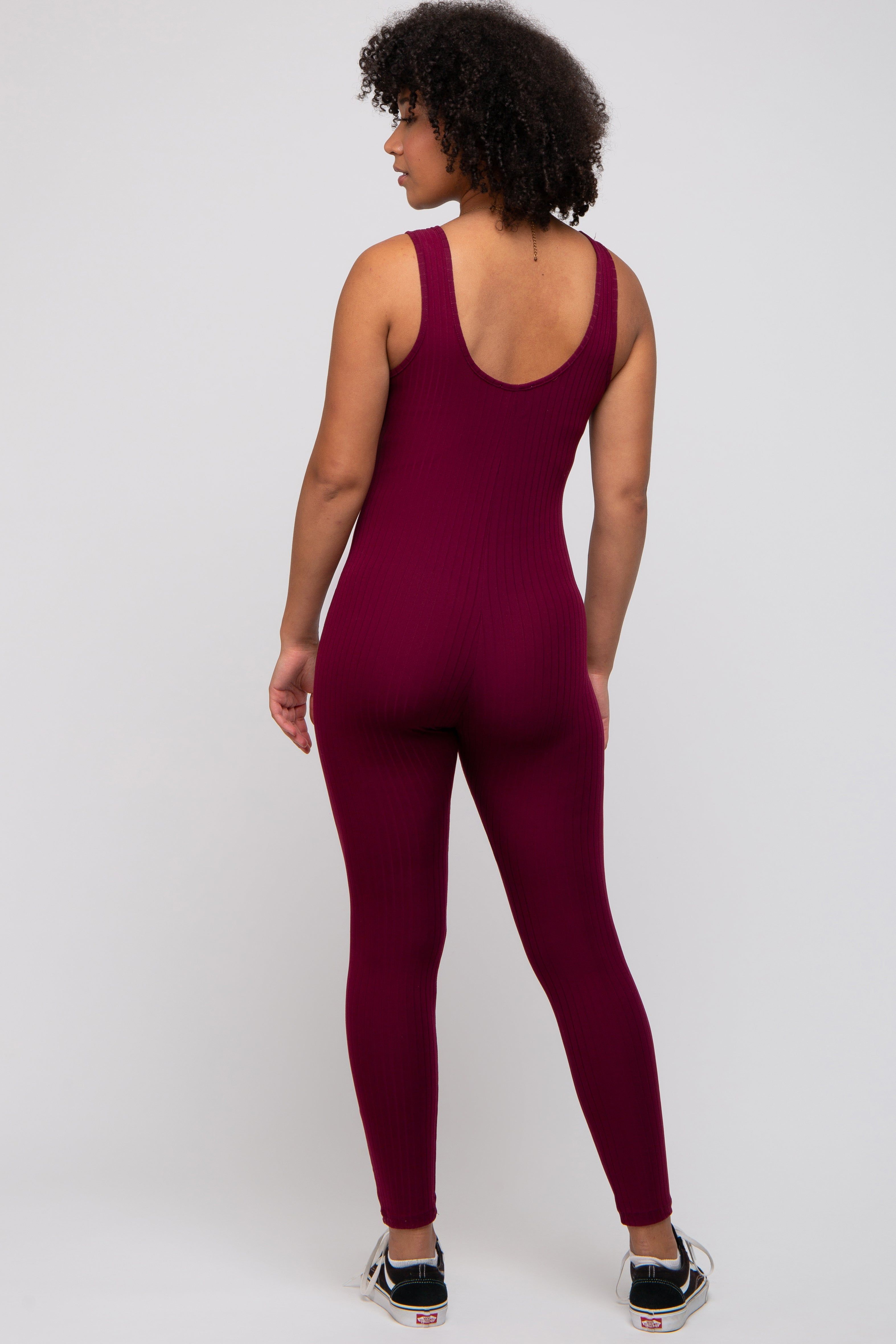 Burgundy Ribbed Bodycon Jumpsuit sold by Pinkblush product image thumbnail 4