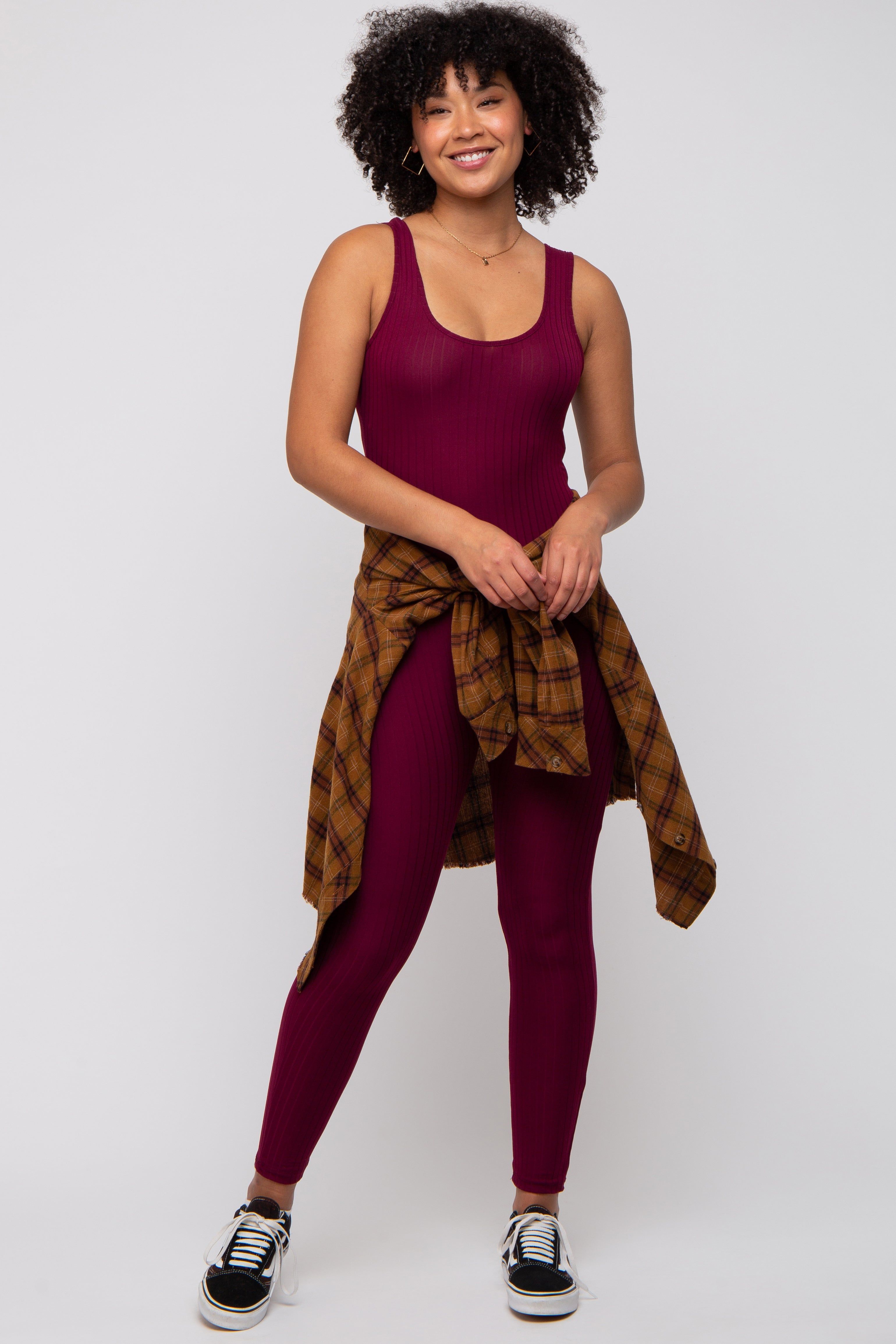 Burgundy Ribbed Bodycon Jumpsuit sold by Pinkblush
