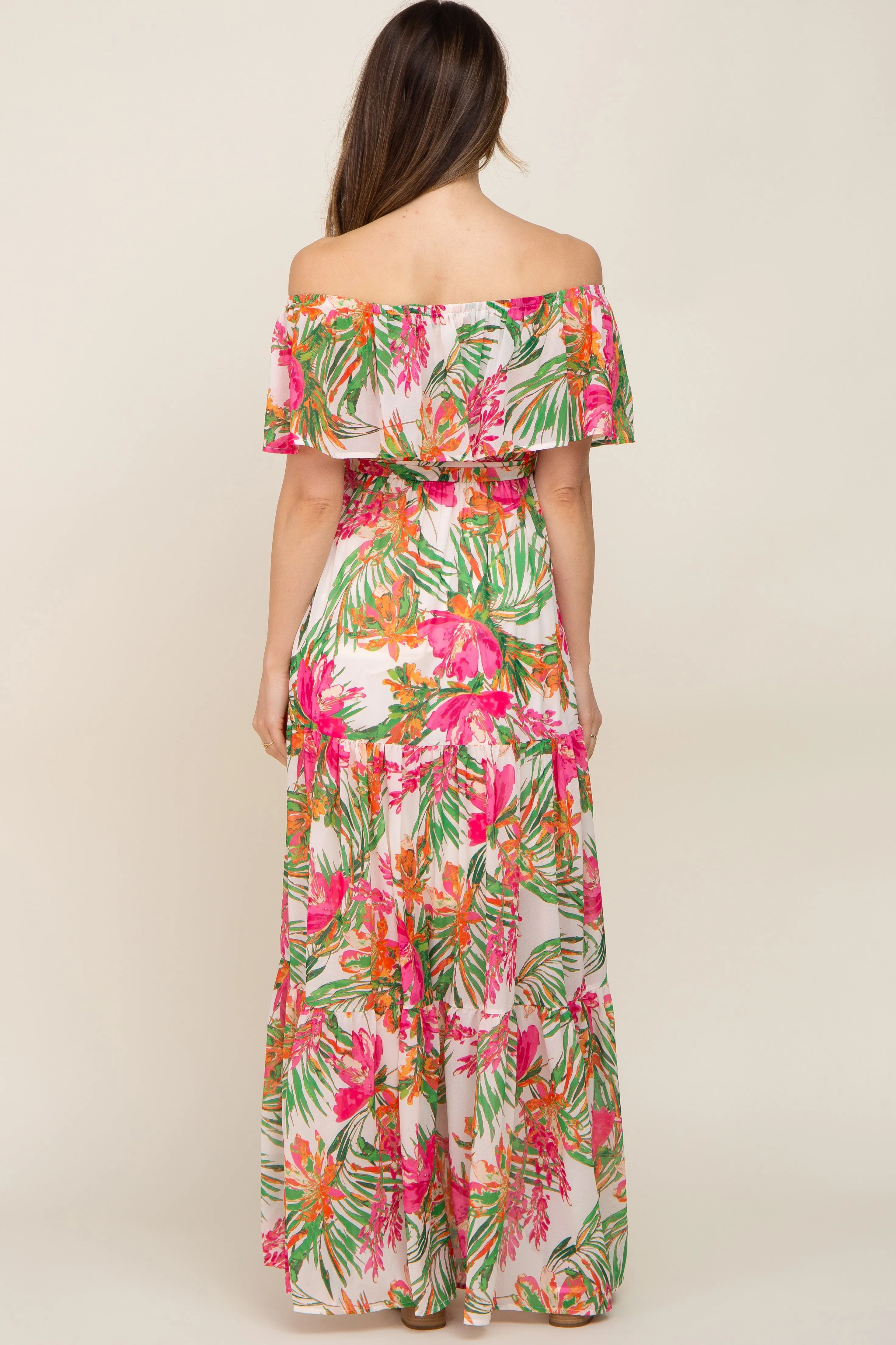 Ivory Tropical Print Off Shoulder Maternity Maxi Dress sold by Pinkblush product image thumbnail 3