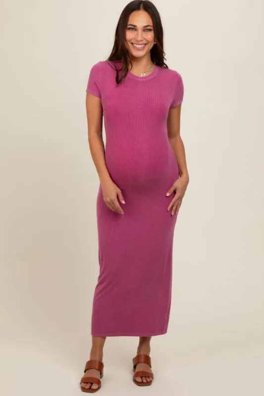 Magenta Rib Knit Back Slit Maternity Dress sold by Pinkblush