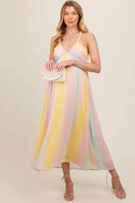 Pink Ombre Striped Braided Strap Maternity Midi Dress sold by Pinkblush