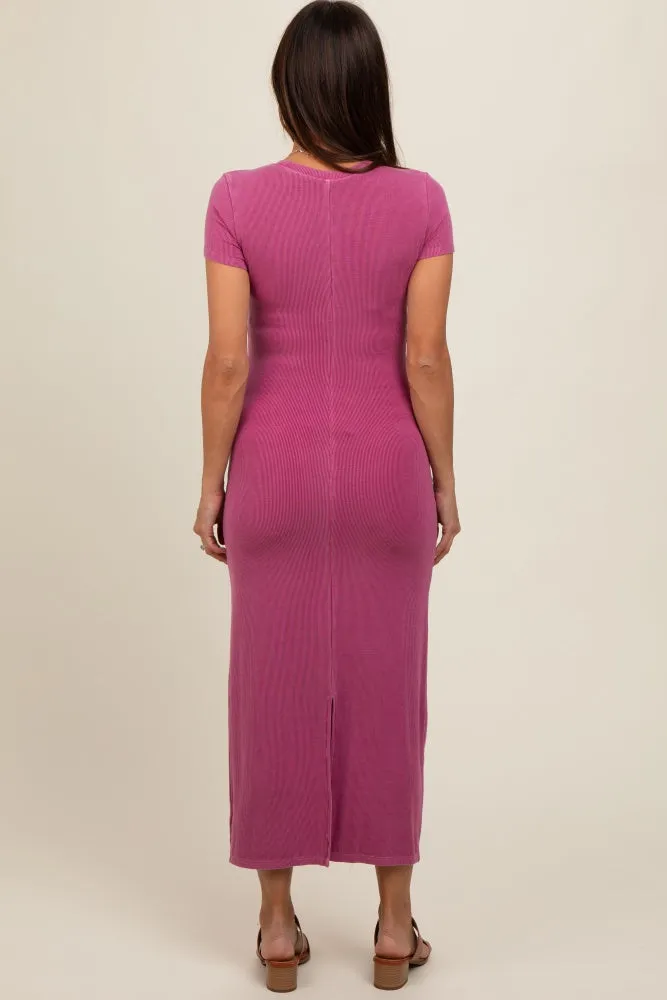Magenta Rib Knit Back Slit Maternity Dress sold by Pinkblush product image thumbnail 5