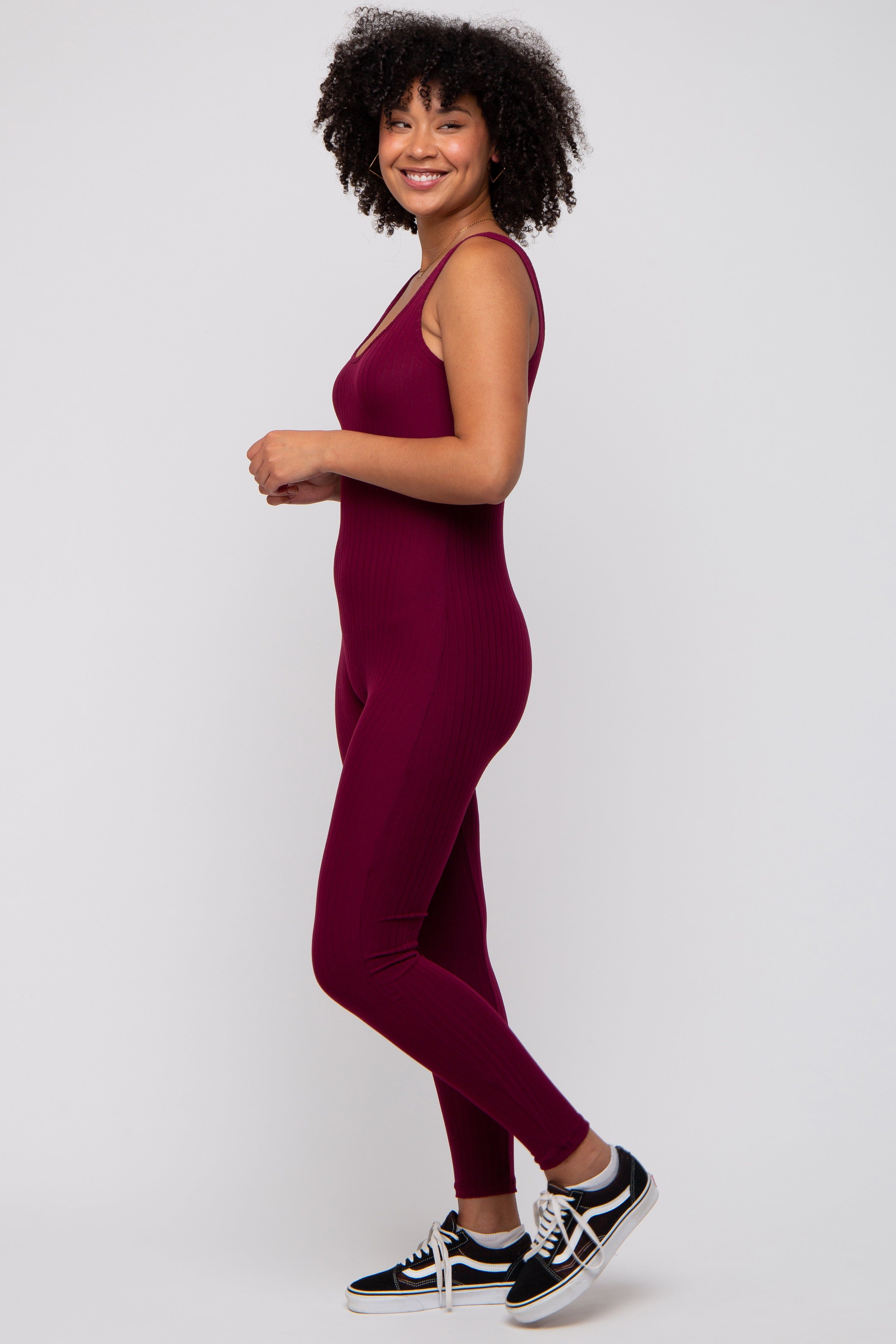 Burgundy Ribbed Bodycon Jumpsuit sold by Pinkblush product image thumbnail 3
