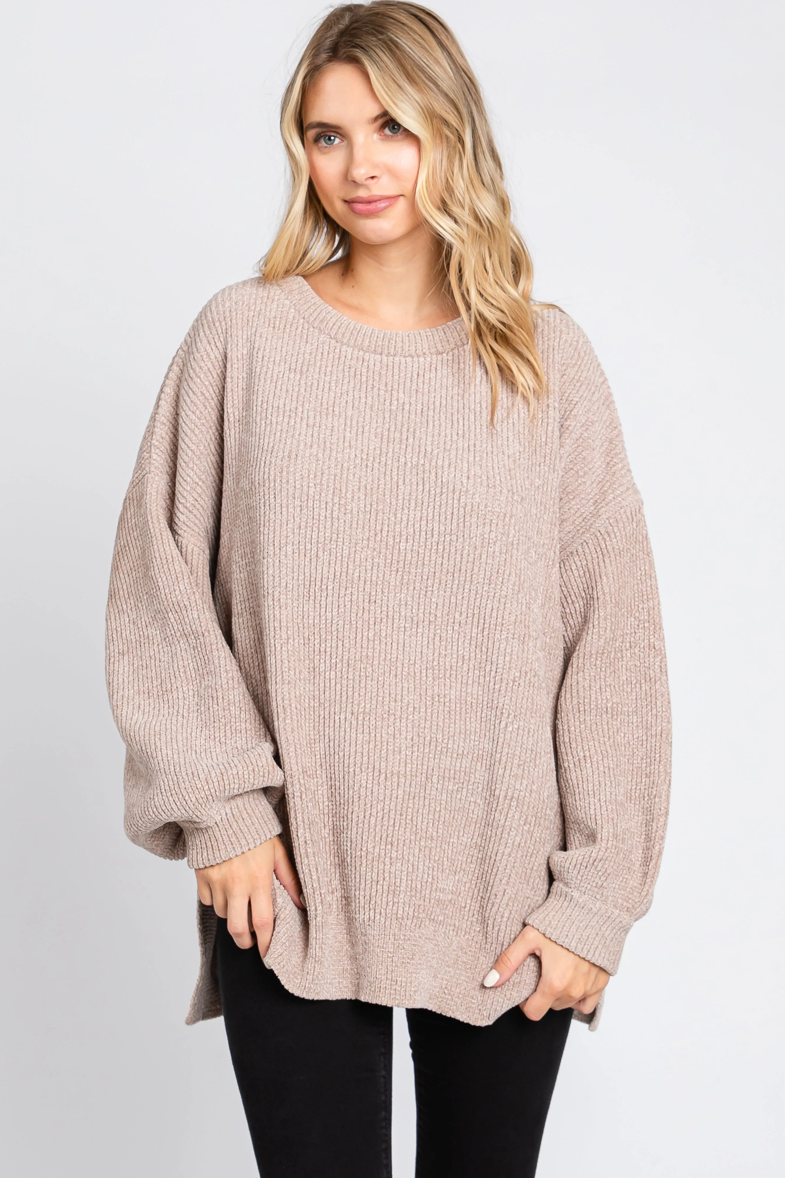 Beige Chenille Knit Balloon Sleeve Maternity Sweater sold by Pinkblush product image thumbnail 5