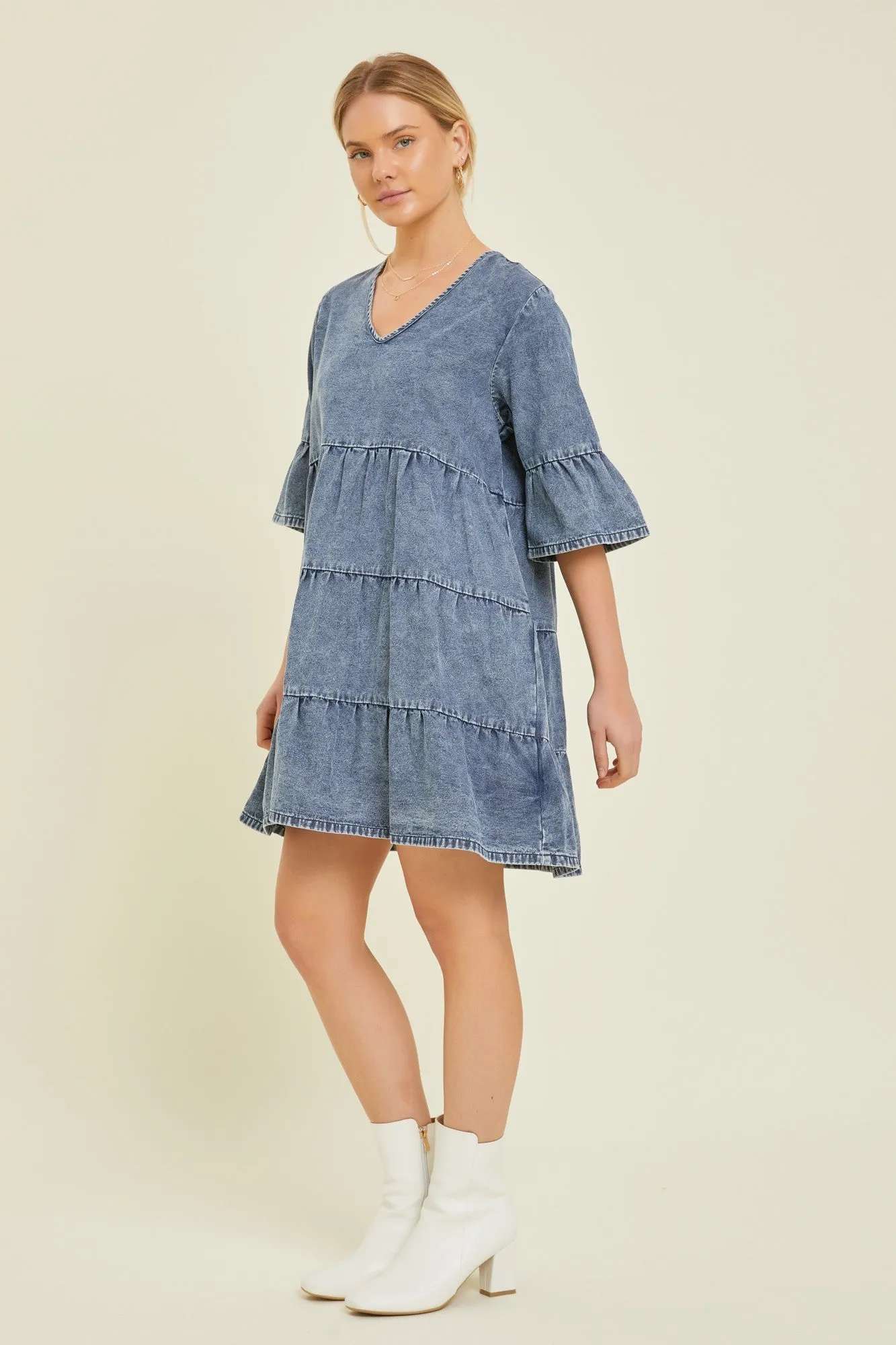 Blue Vintage Wash Tiered Dress sold by Pinkblush product image thumbnail 2