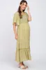 Light Olive Floral Square Neck Smocked Button Front Maternity Midi Dress sold by Pinkblush