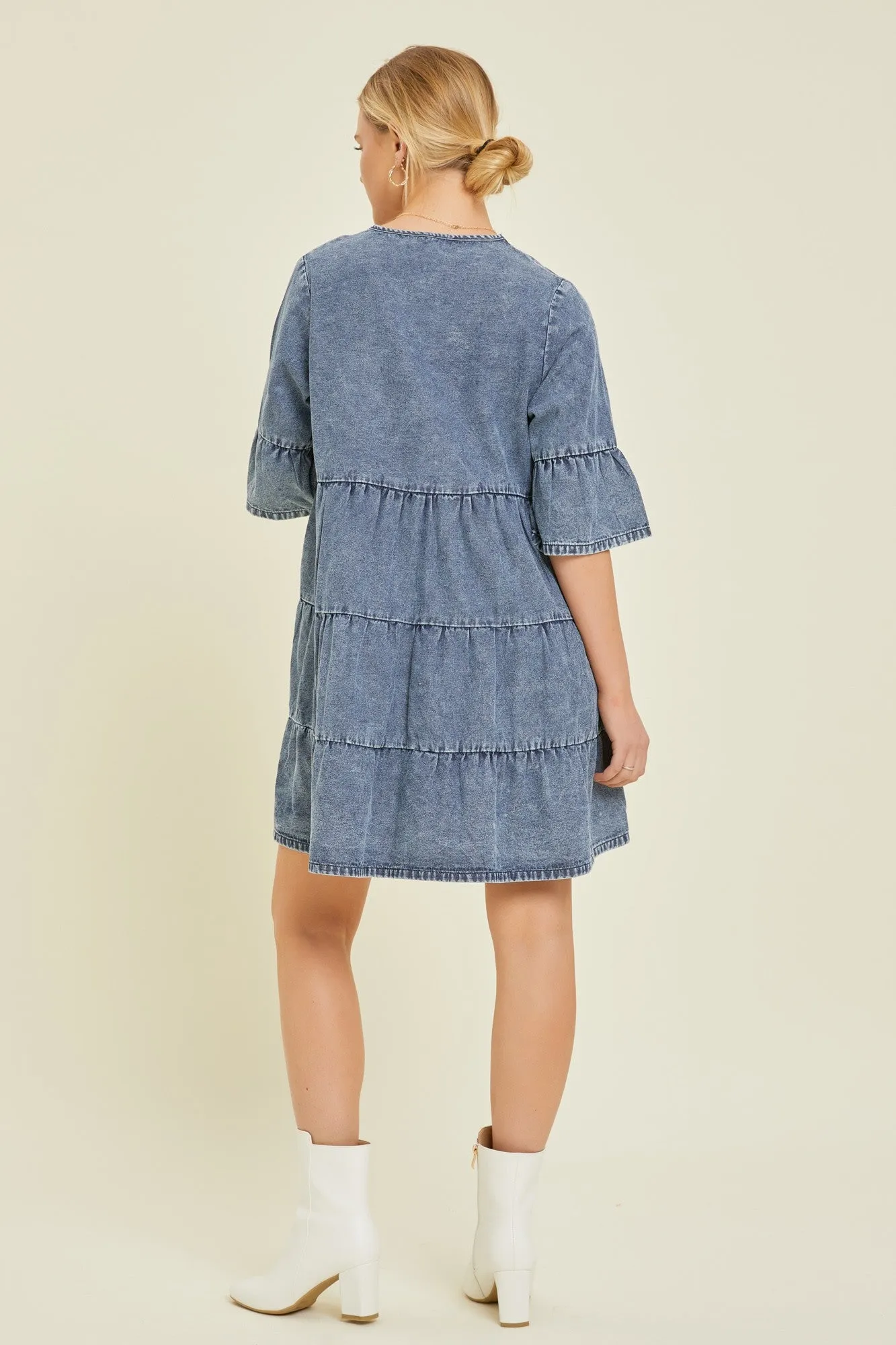 Blue Vintage Wash Tiered Dress sold by Pinkblush product image thumbnail 3