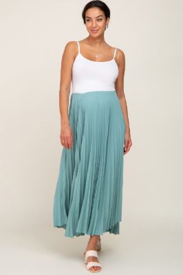 Light Olive Pleated Maternity Maxi Skirt sold by Pinkblush